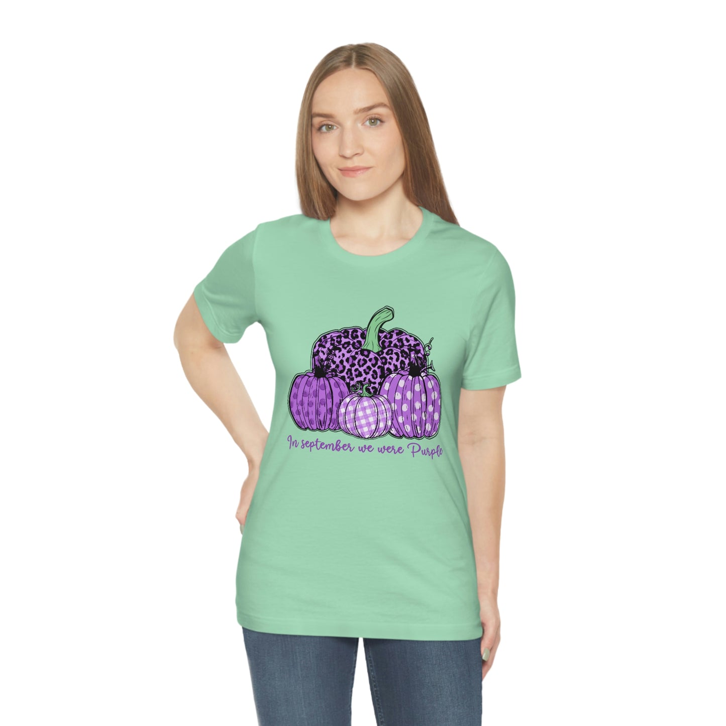 In September We Wear Purple Alzheimer's Print Unisex Jersey Short Sleeve Tee