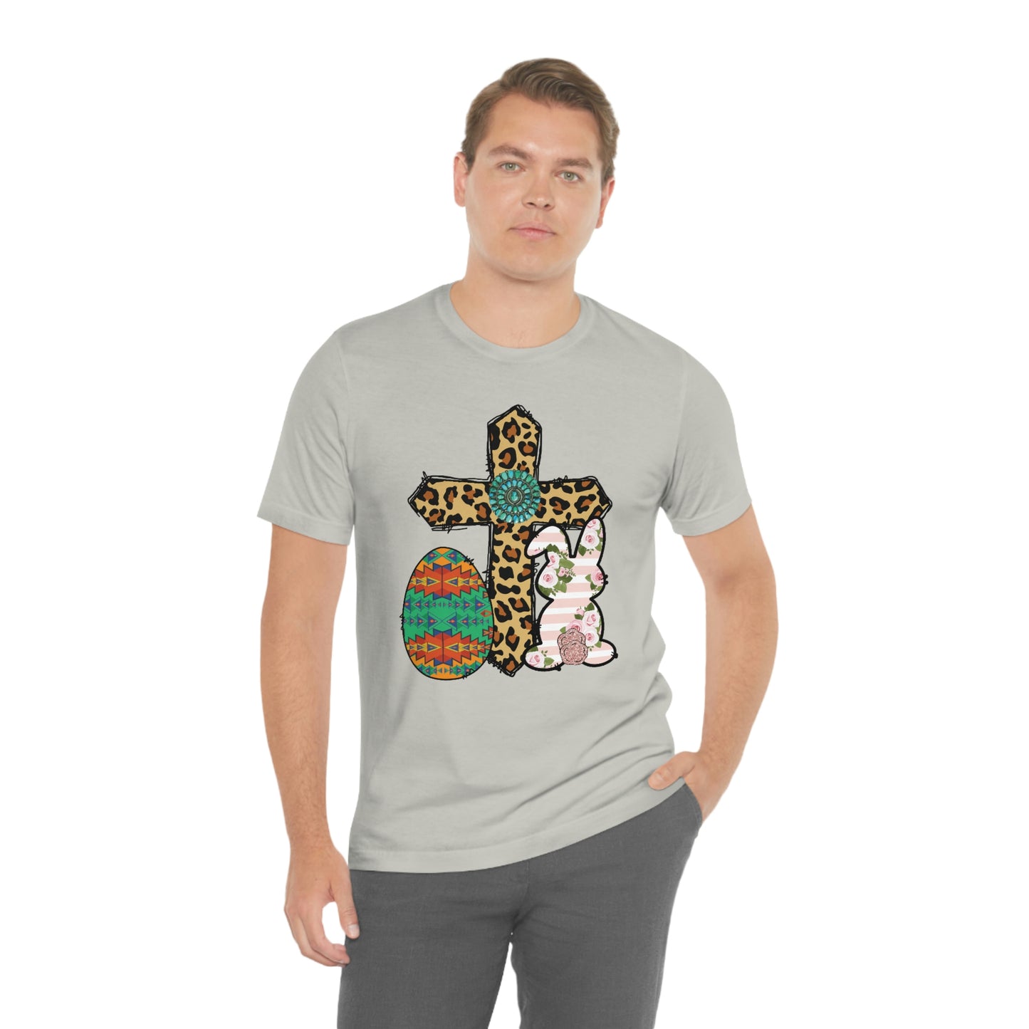 Cross Bunny Egg Easter Spring Print Unisex Jersey Short Sleeve Tee
