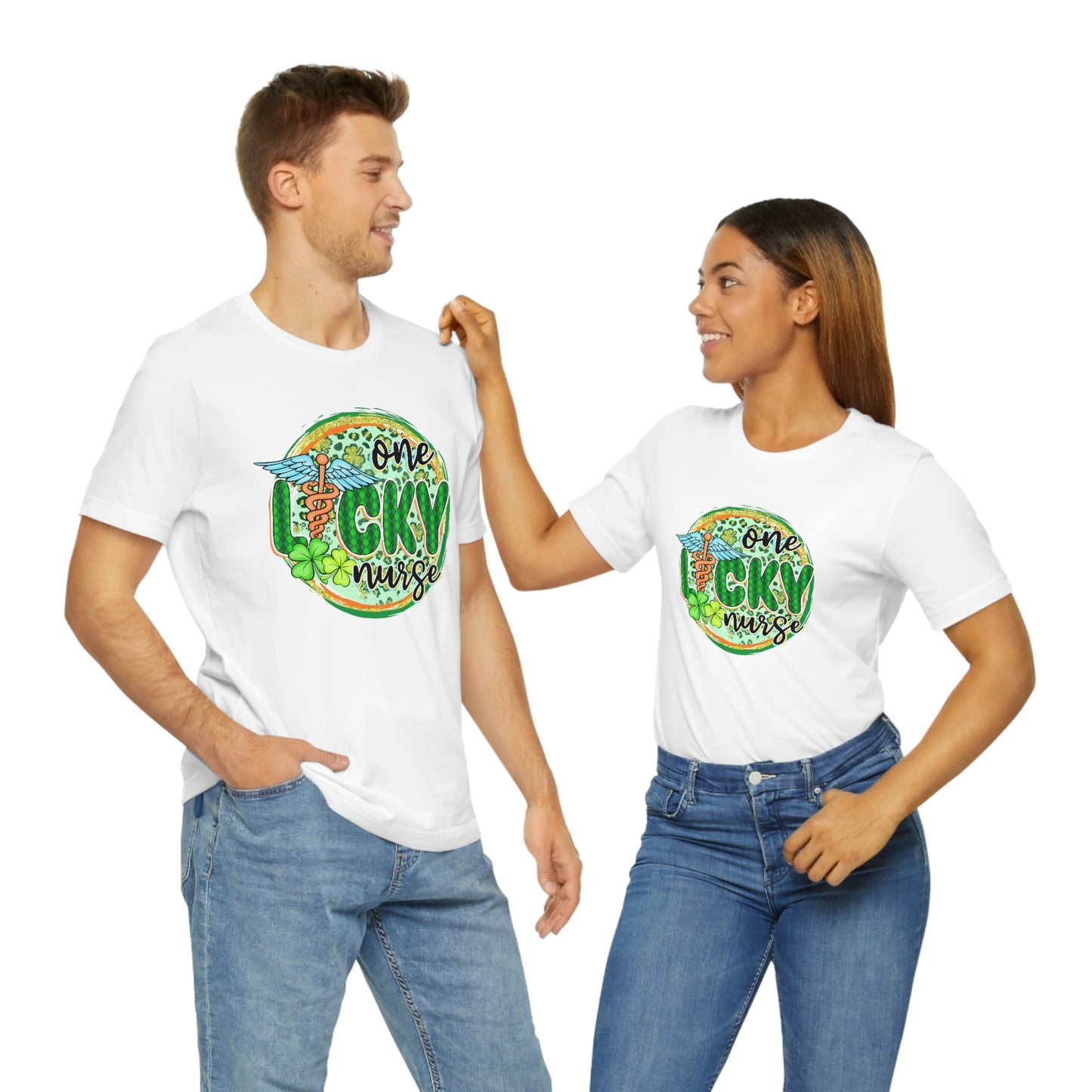 One Lucky Nurse Caduceus St. Patrick's Day Unisex Jersey Short Sleeve Tee