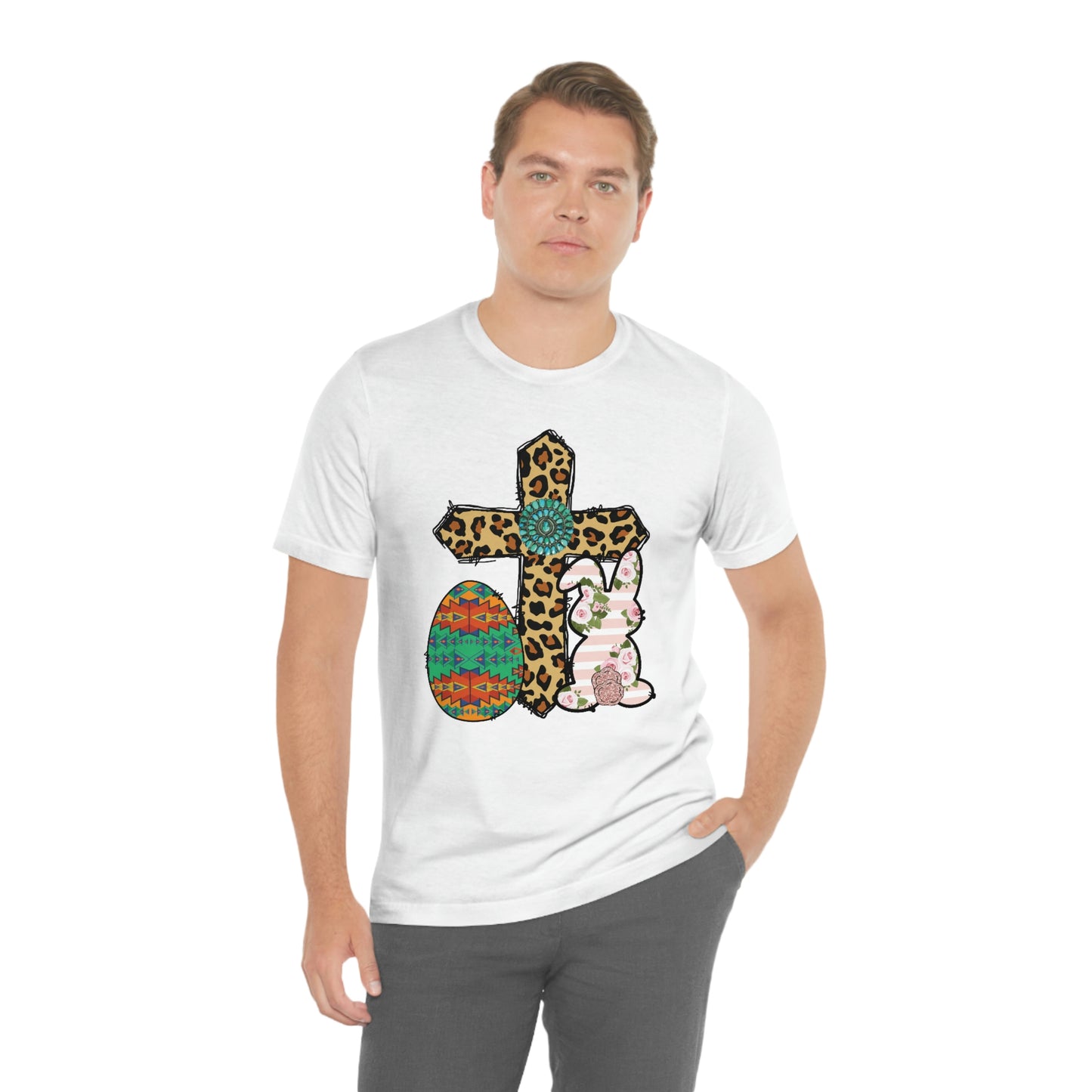 Cross Bunny Egg Easter Spring Print Unisex Jersey Short Sleeve Tee