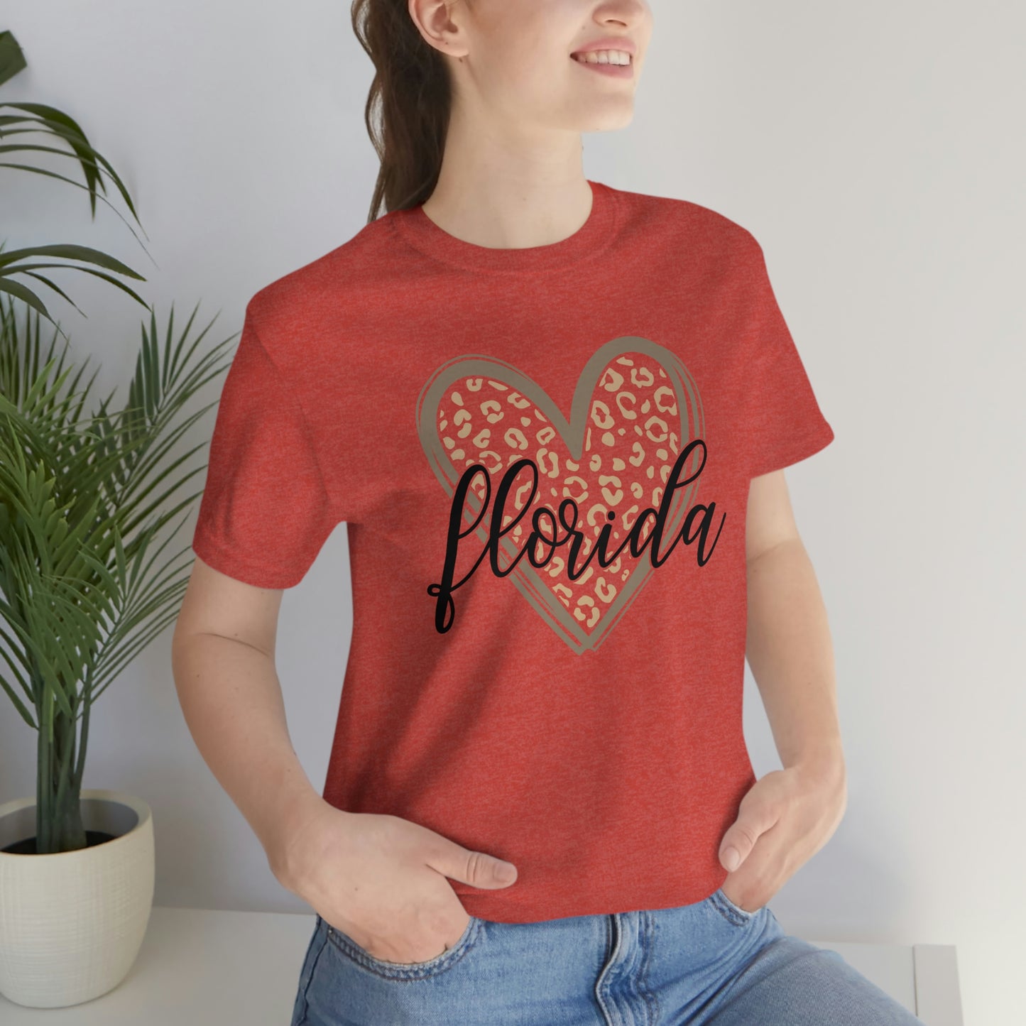 Florida Heart Gold Leopard Print With Black Script Short Sleeve T-shirt