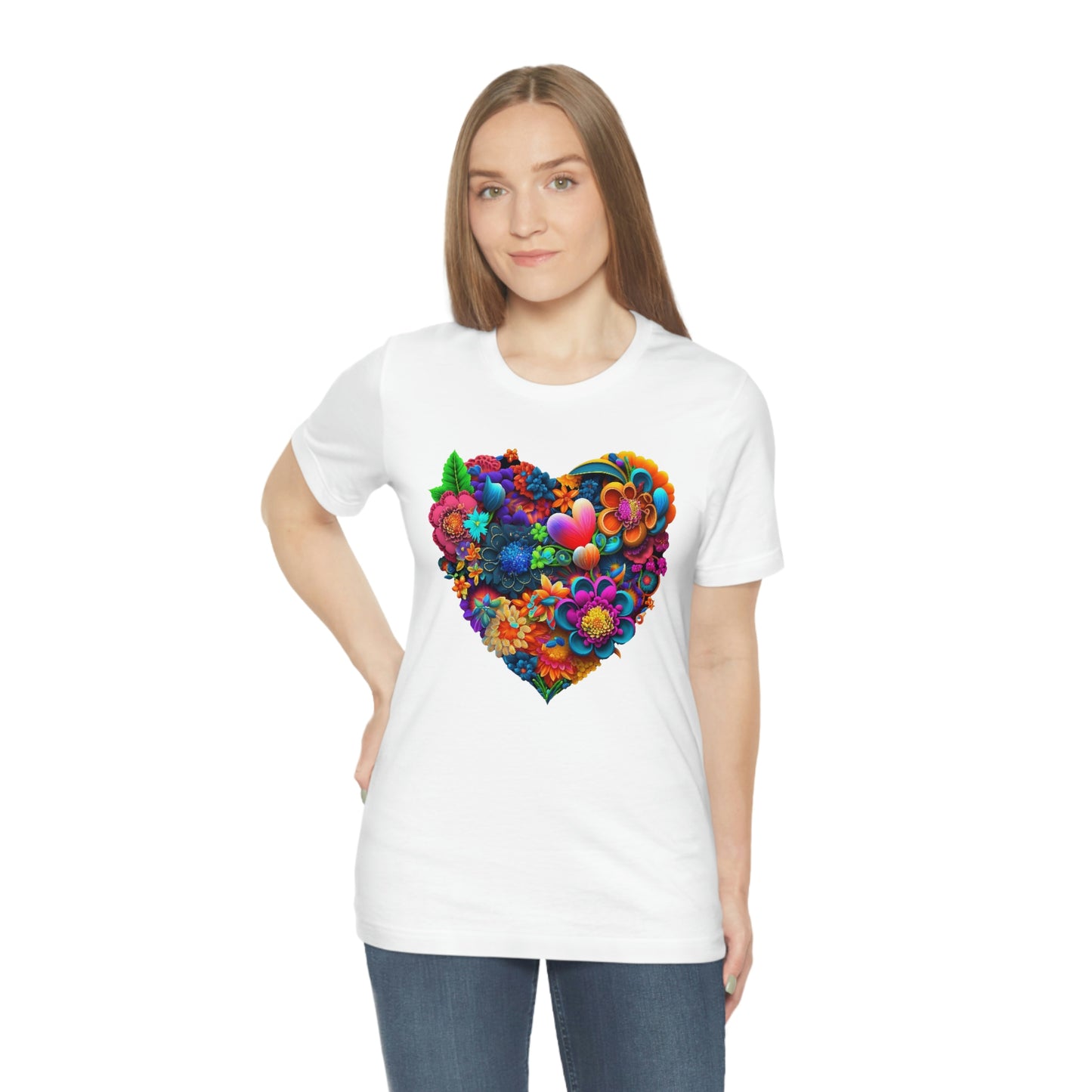 Bright Floral Heart Unisex Jersey Short Sleeve Tee