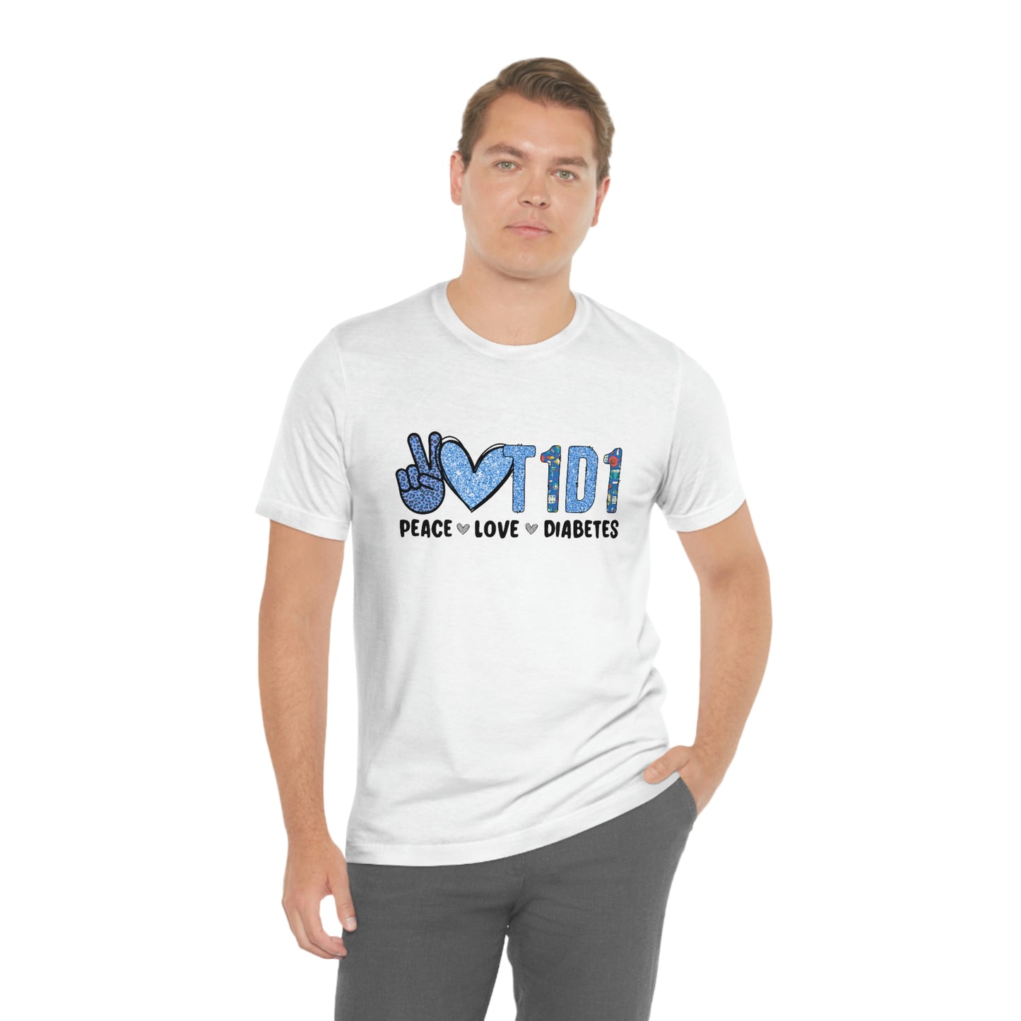 Peace Love T1D1 Diabetes Awareness Print Unisex Jersey Short Sleeve Tee