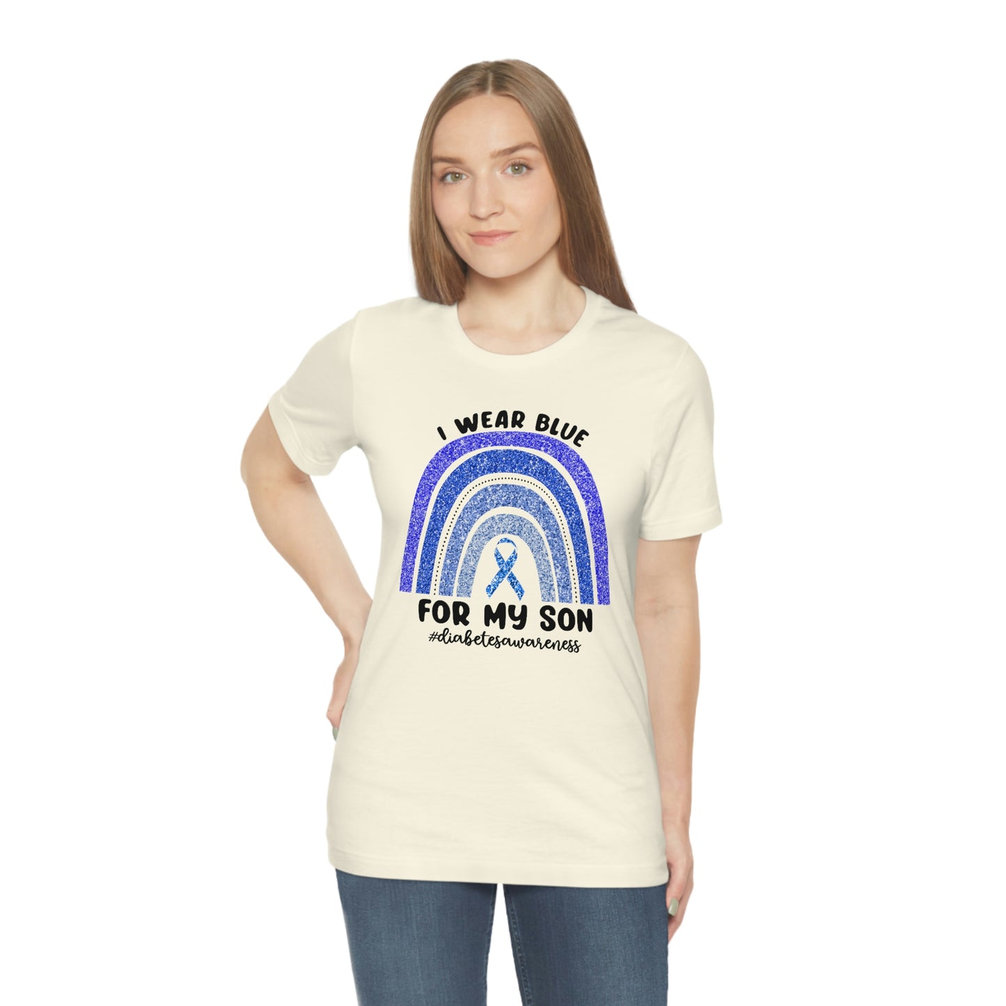 I Wear Blue For My Son Diabetes Awareness Print Unisex Jersey Short Sleeve Tee