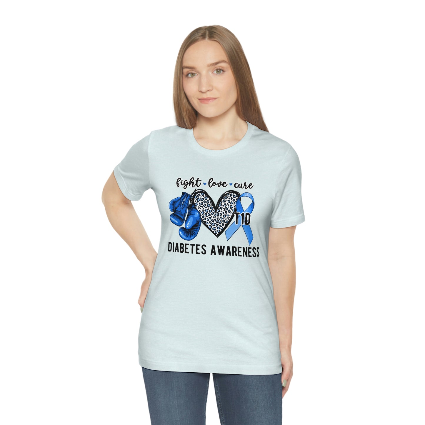 Fight Love Cure T1D Diabetes Awareness Print Unisex Jersey Short Sleeve Tee
