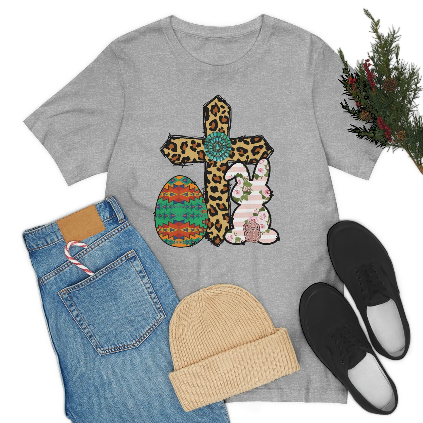 Cross Bunny Egg Easter Spring Print Unisex Jersey Short Sleeve Tee