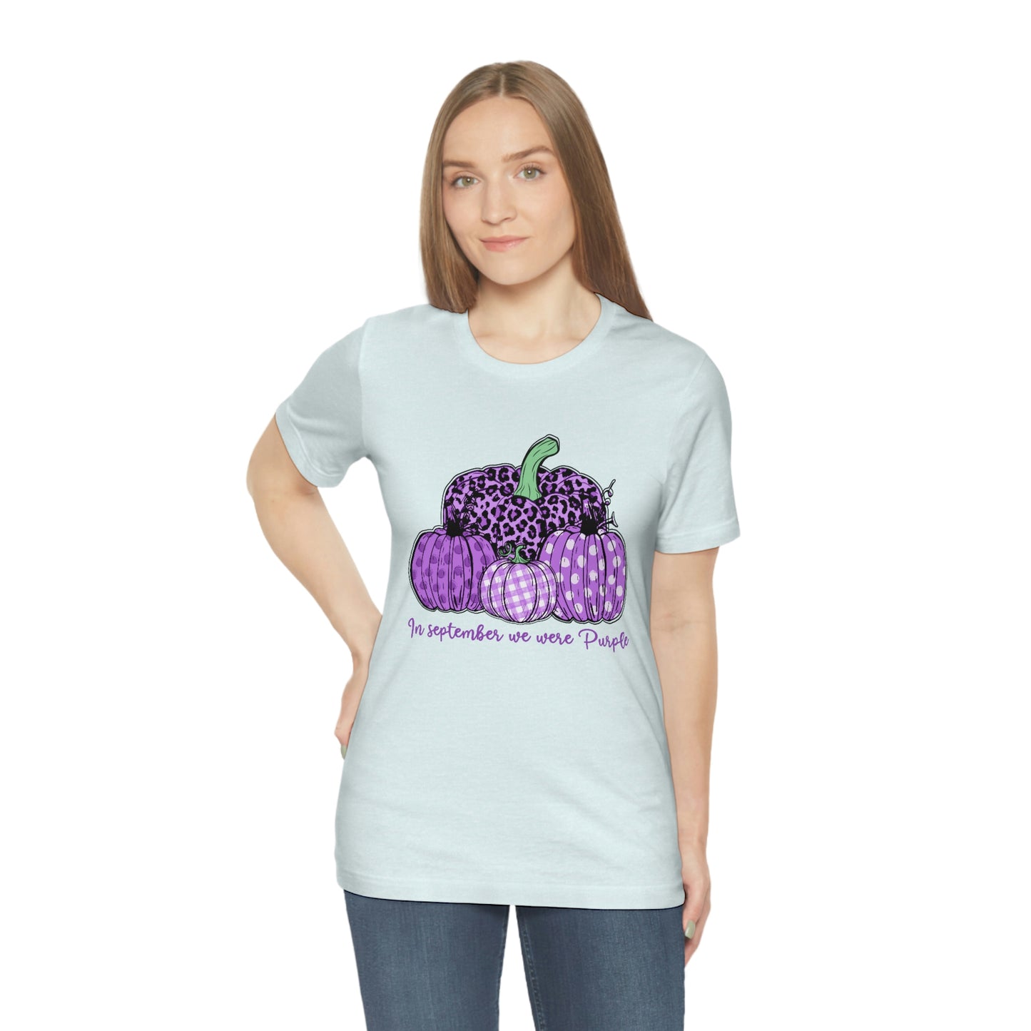 In September We Wear Purple Alzheimer's Print Unisex Jersey Short Sleeve Tee