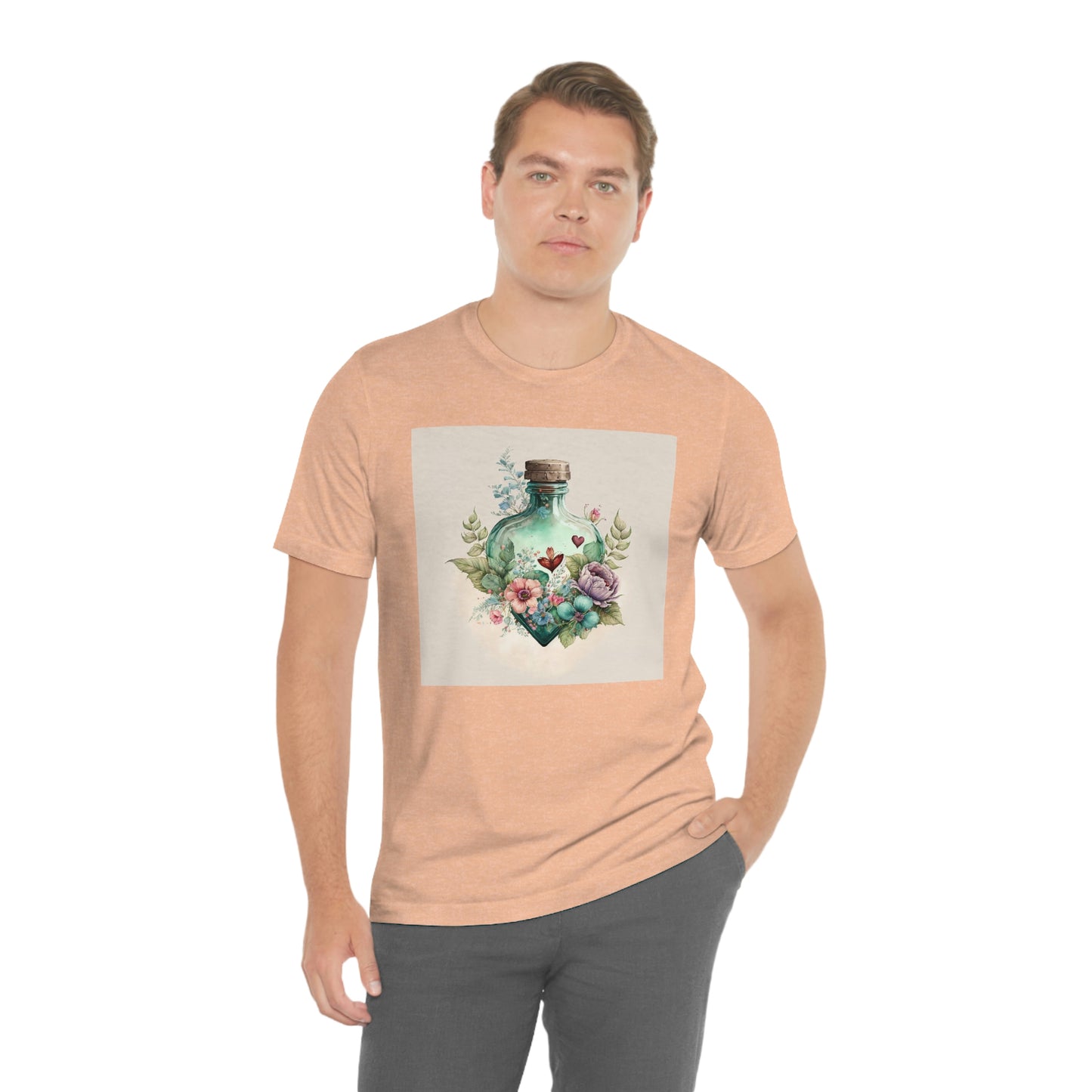 Vintage Bottle Floral Unisex Jersey Short Sleeve Tee