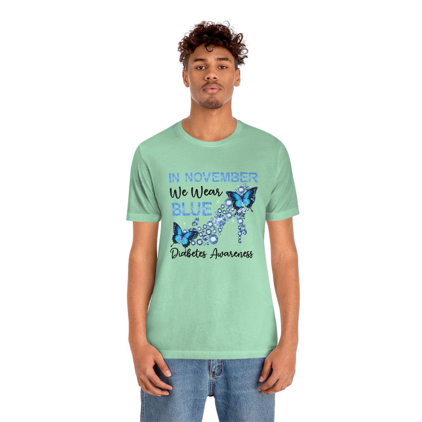 In November We Wear Blue Diabetes Awareness Print Unisex Jersey Short Sleeve Tee