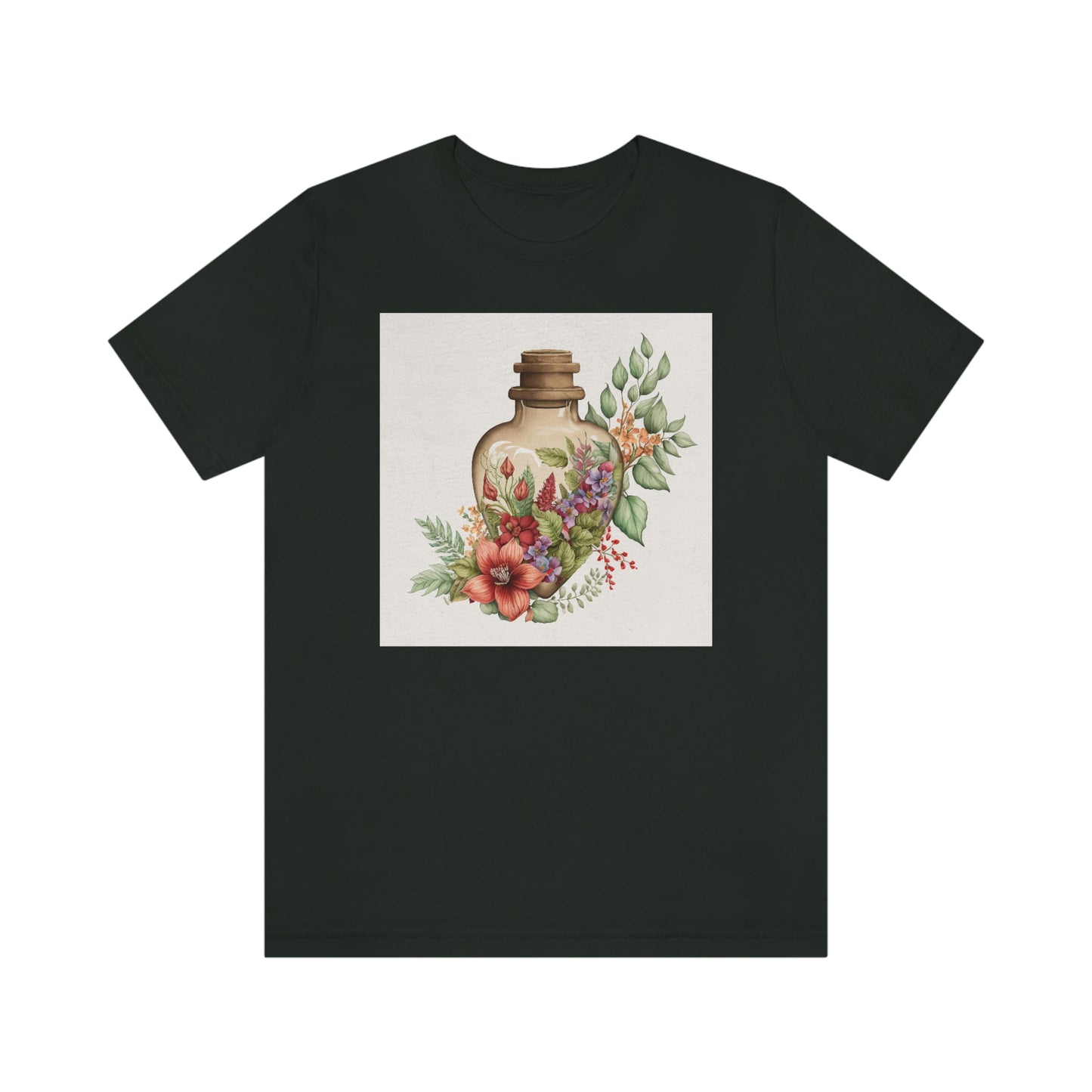 Vintage Bottle Floral Unisex Jersey Short Sleeve Tee