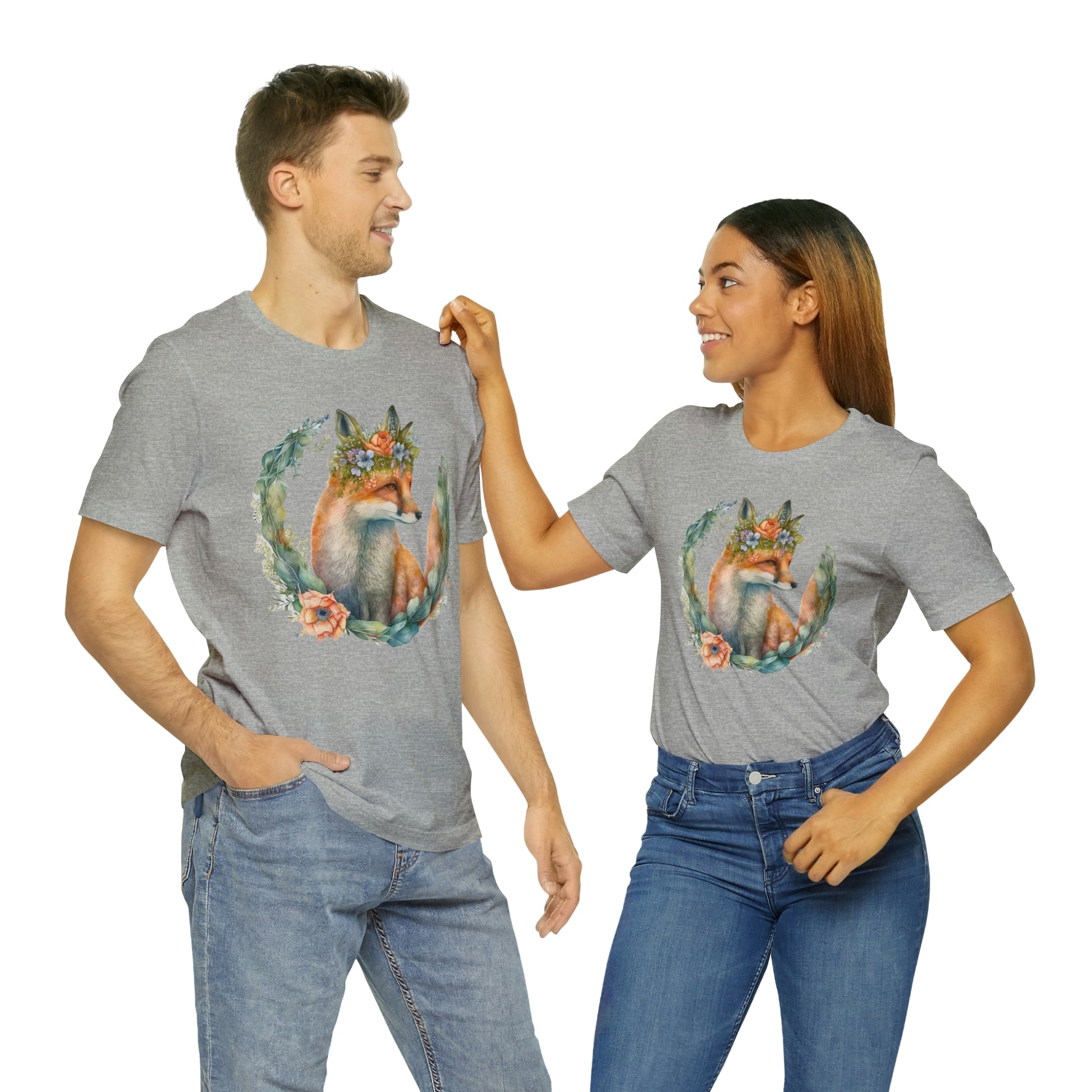 Watercolor Fox Peaking Through Wreath Short Sleeve T-shirt