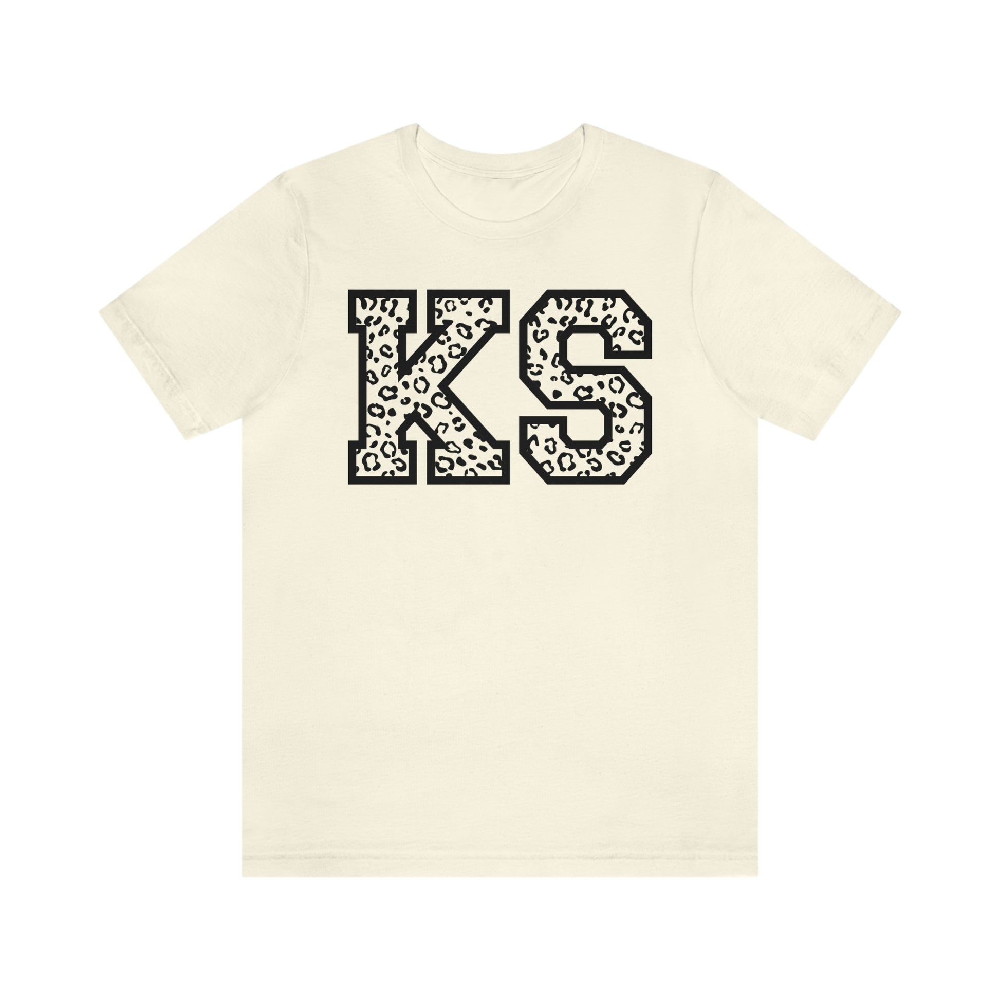 Kansas KS Leopard Print Letters Short Sleeve T-shirt