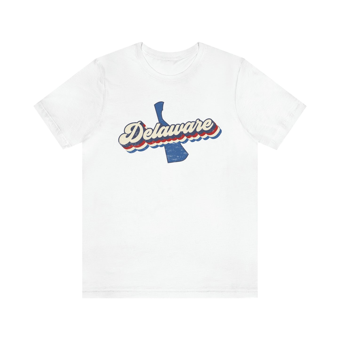 Delaware Script Red White Blue on Blue Delaware Short Sleeve T-shirt