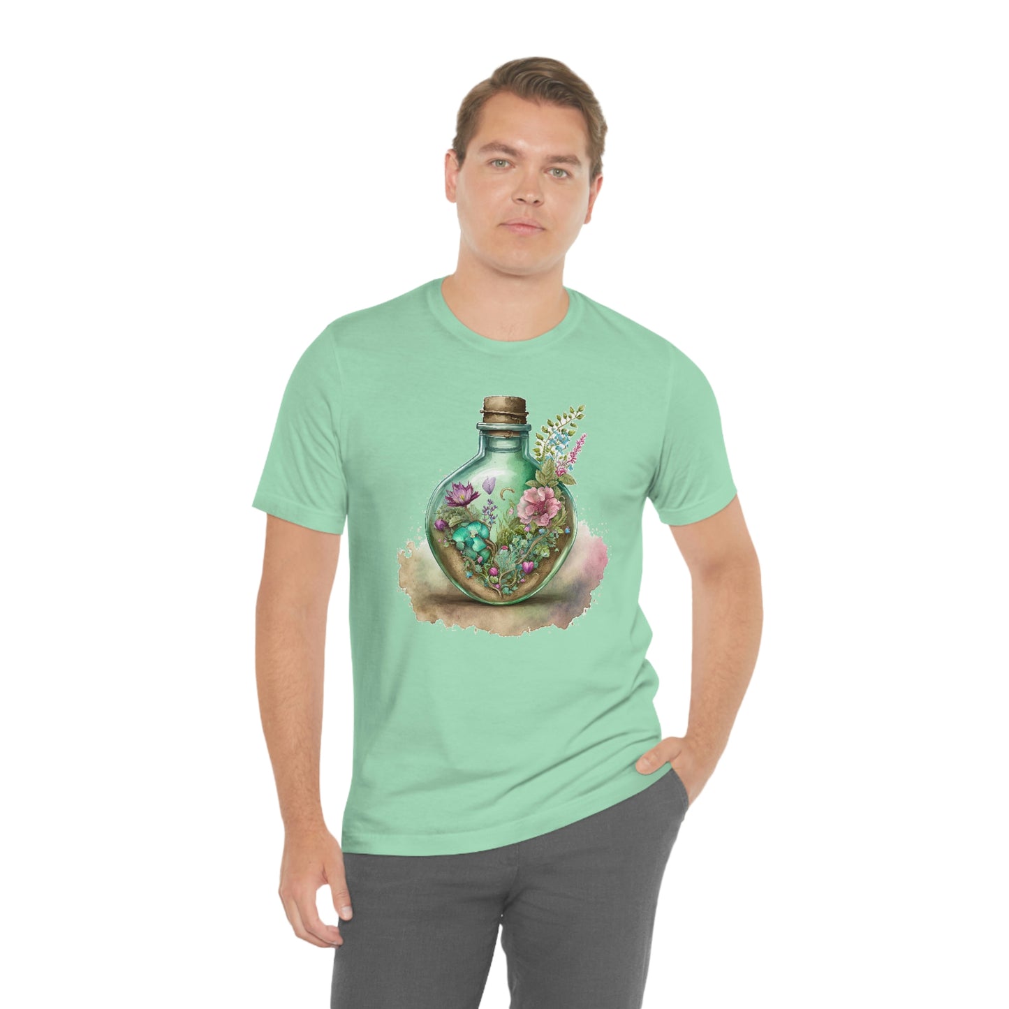 Vintage Bottle Floral Unisex Jersey Short Sleeve Tee