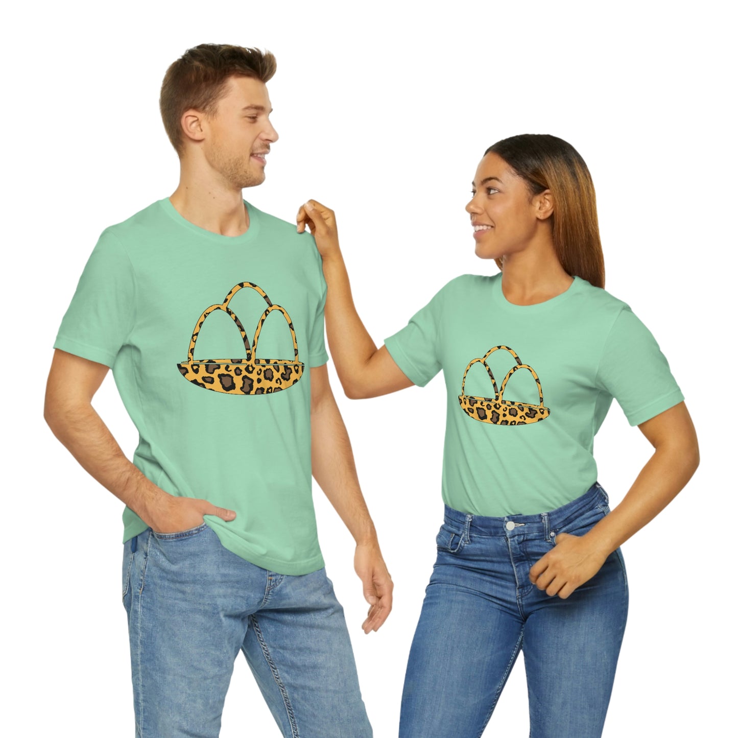 Leopard Print Egg Basket Spring Easter Unisex Jersey Short Sleeve Tee