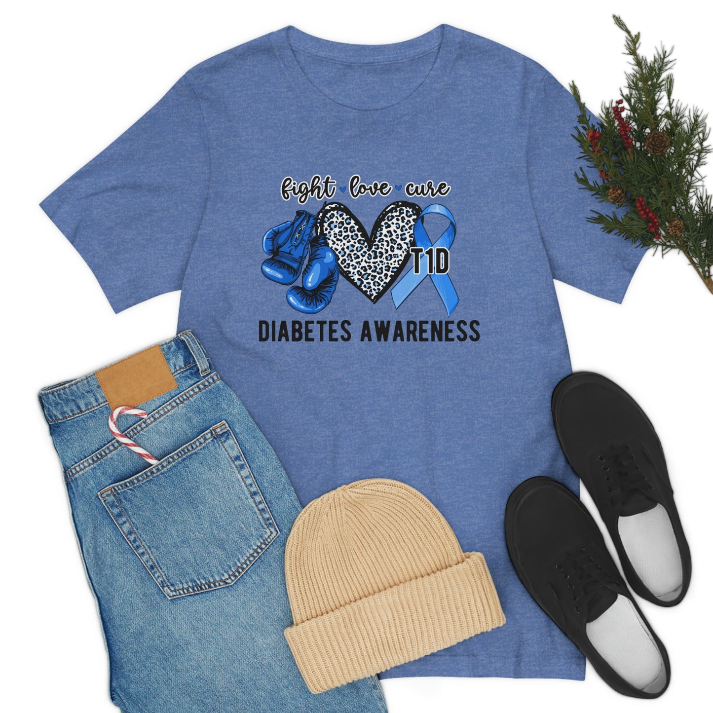 Fight Love Cure T1D Diabetes Awareness Print Unisex Jersey Short Sleeve Tee