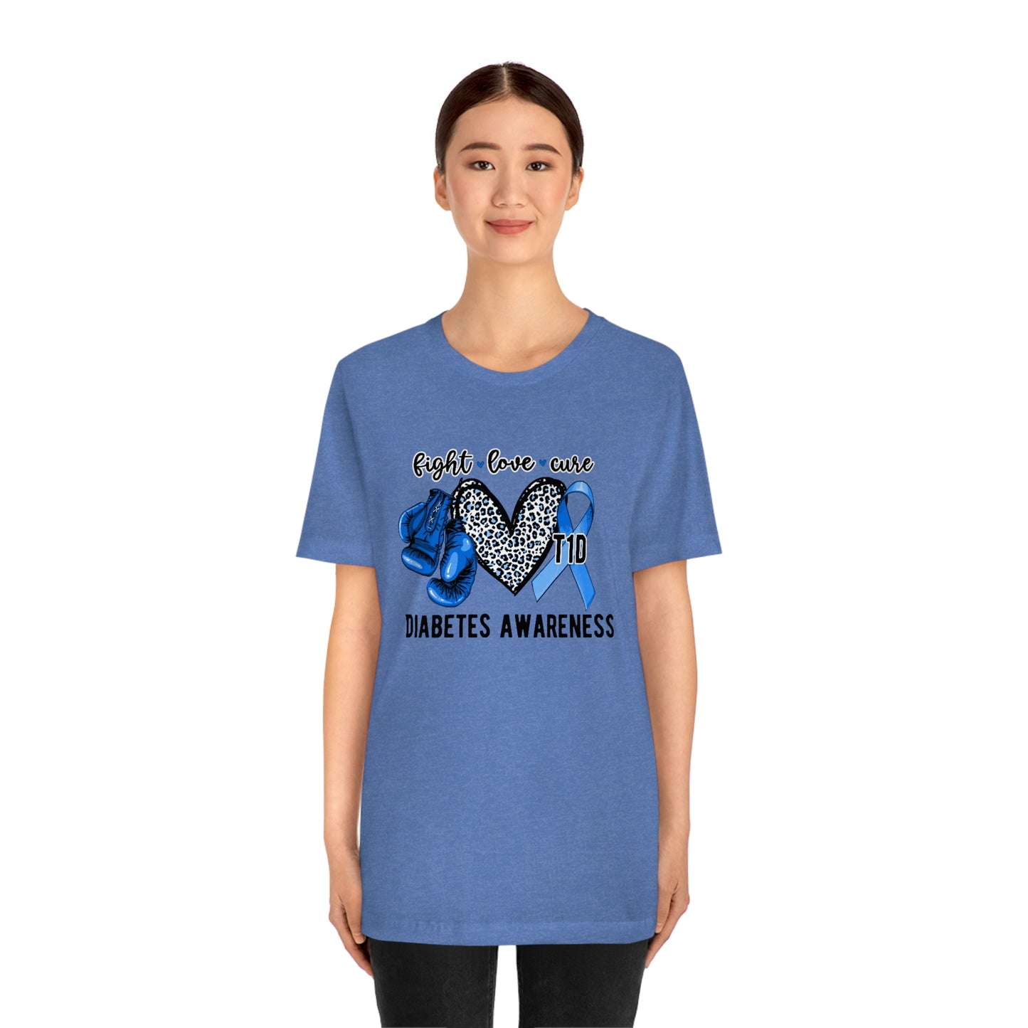 Fight Love Cure T1D Diabetes Awareness Print Unisex Jersey Short Sleeve Tee