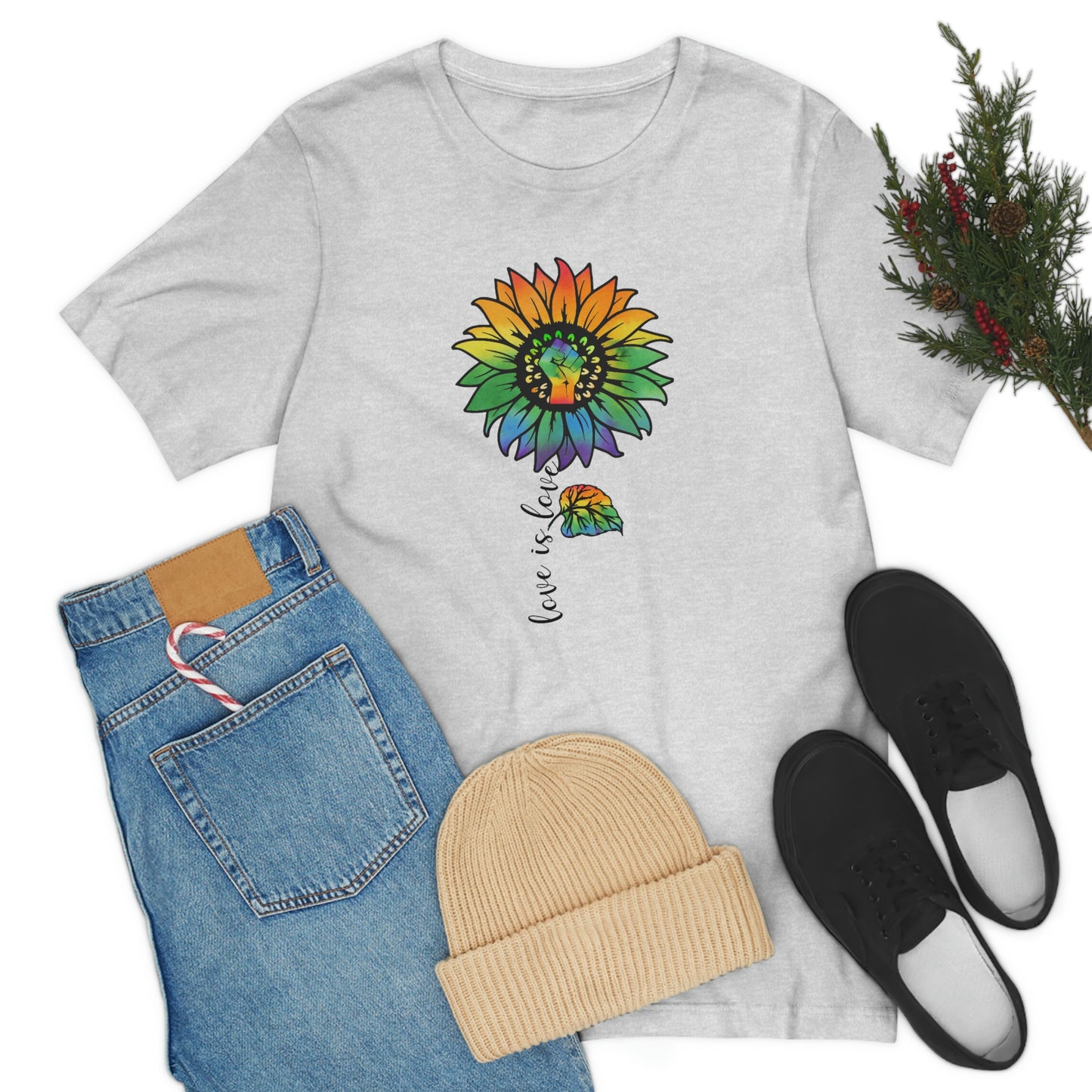 Love is Love Sunflower LGBTQIA Print Unisex Jersey Short Sleeve Tee