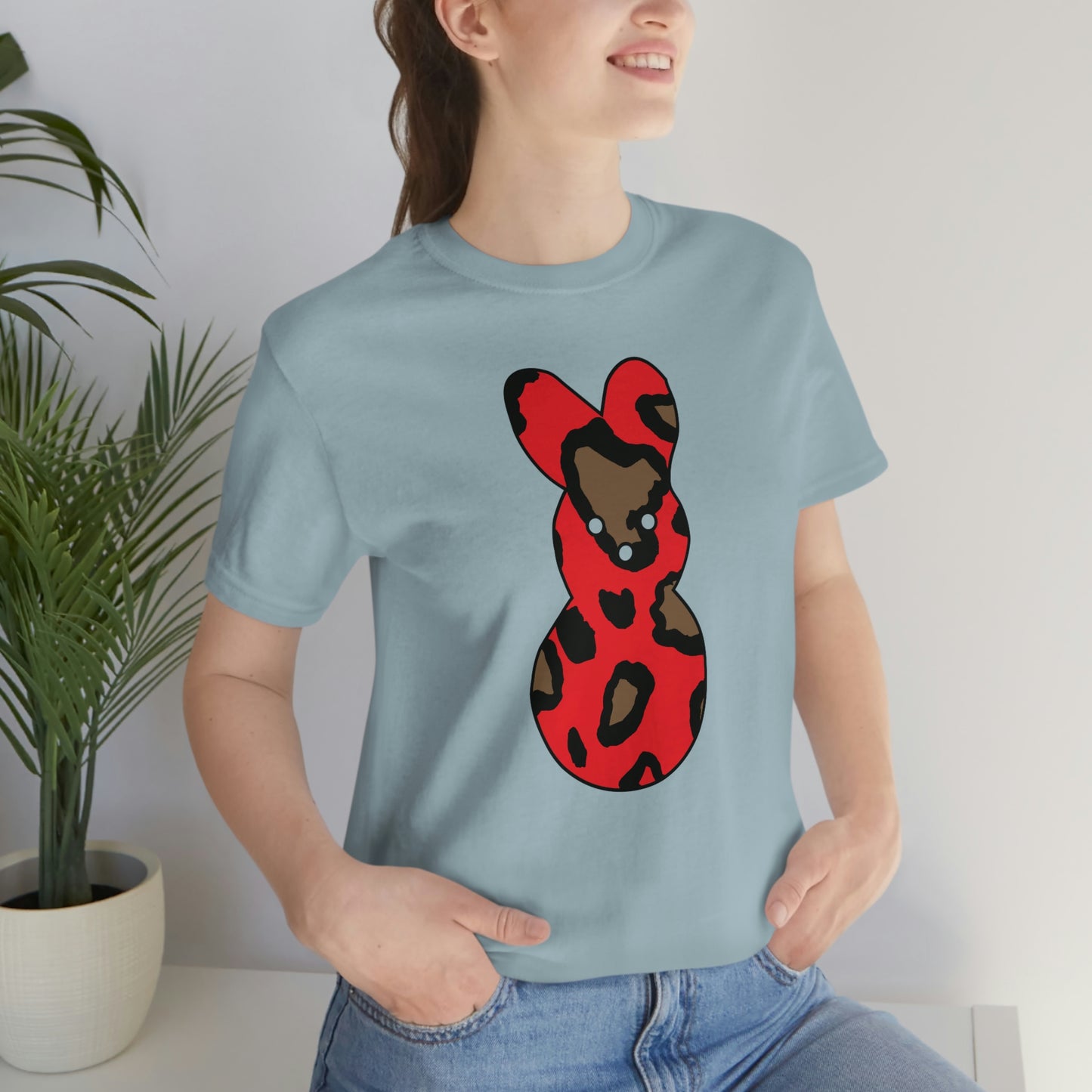 Red Leopard Print Bunny Easter Spring Print Unisex Jersey Short Sleeve Tee