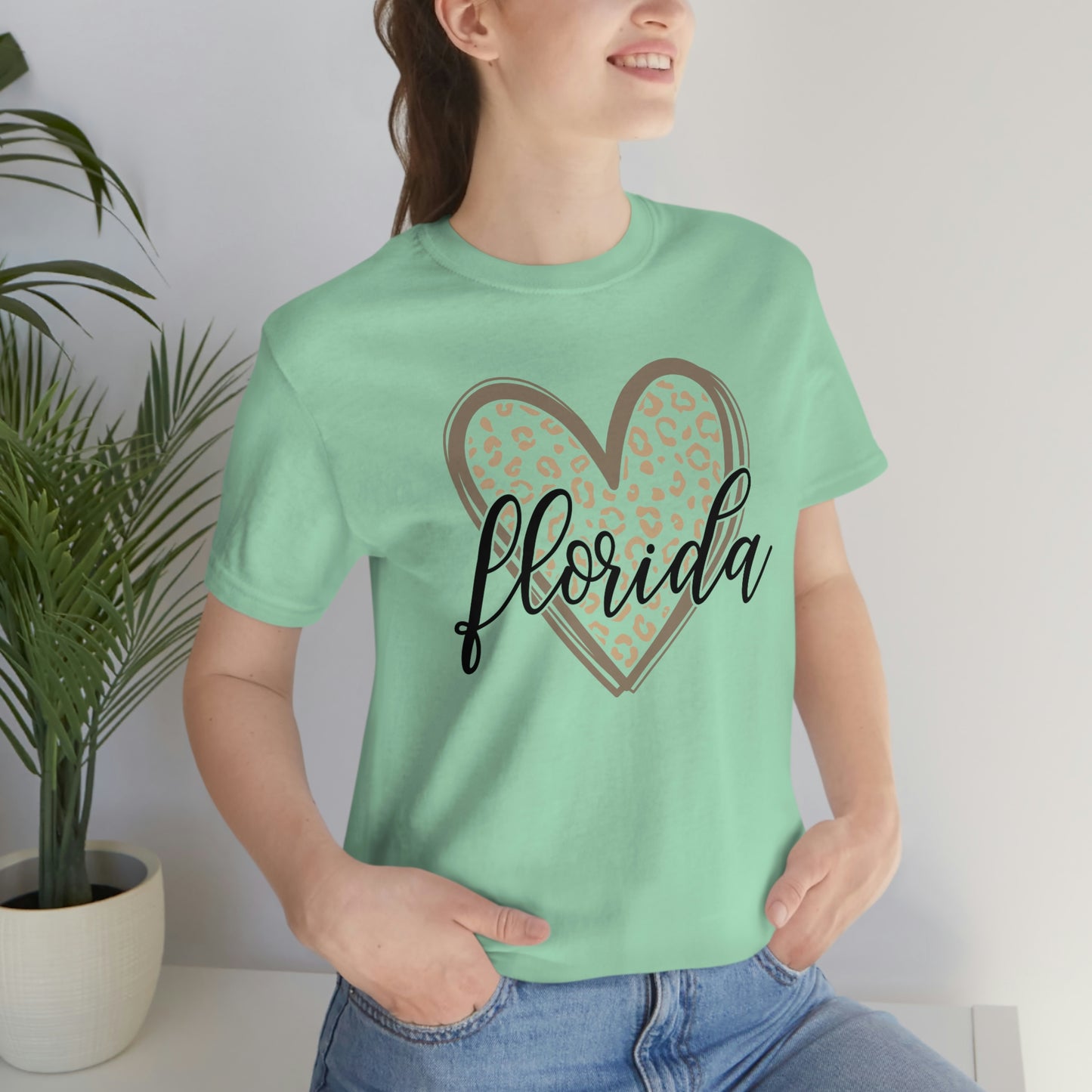 Florida Heart Gold Leopard Print With Black Script Short Sleeve T-shirt