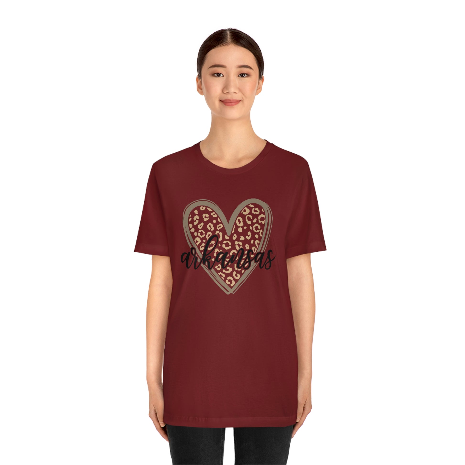 Arkansas Heart Leopard Print US Flag Unisex Jersey Short Sleeve Tee Tshirt T-shirt
