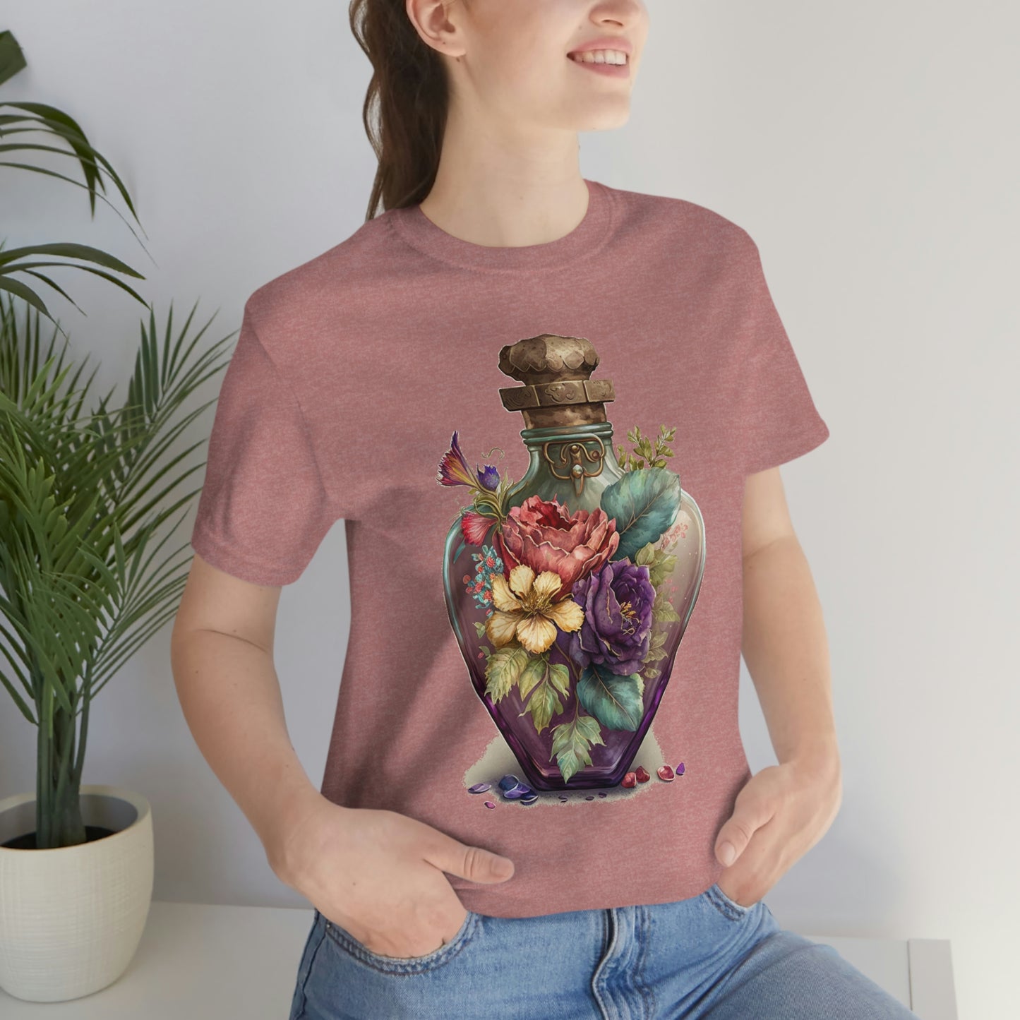 Vintage Bottle Floral Unisex Jersey Short Sleeve Tee