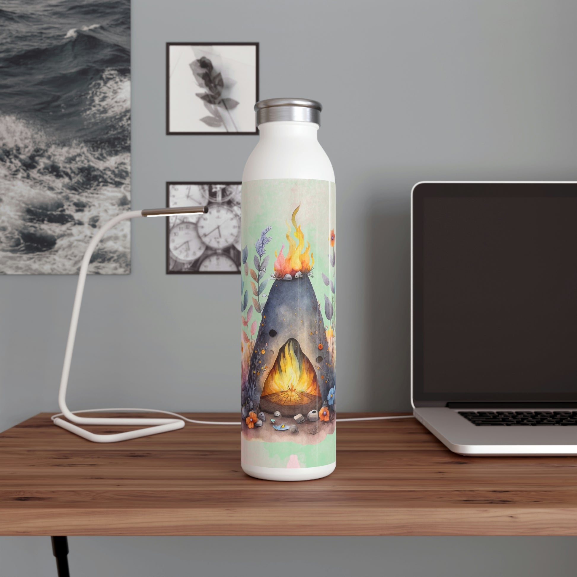 Beltane Fire Watercolor Slim Water Bottle