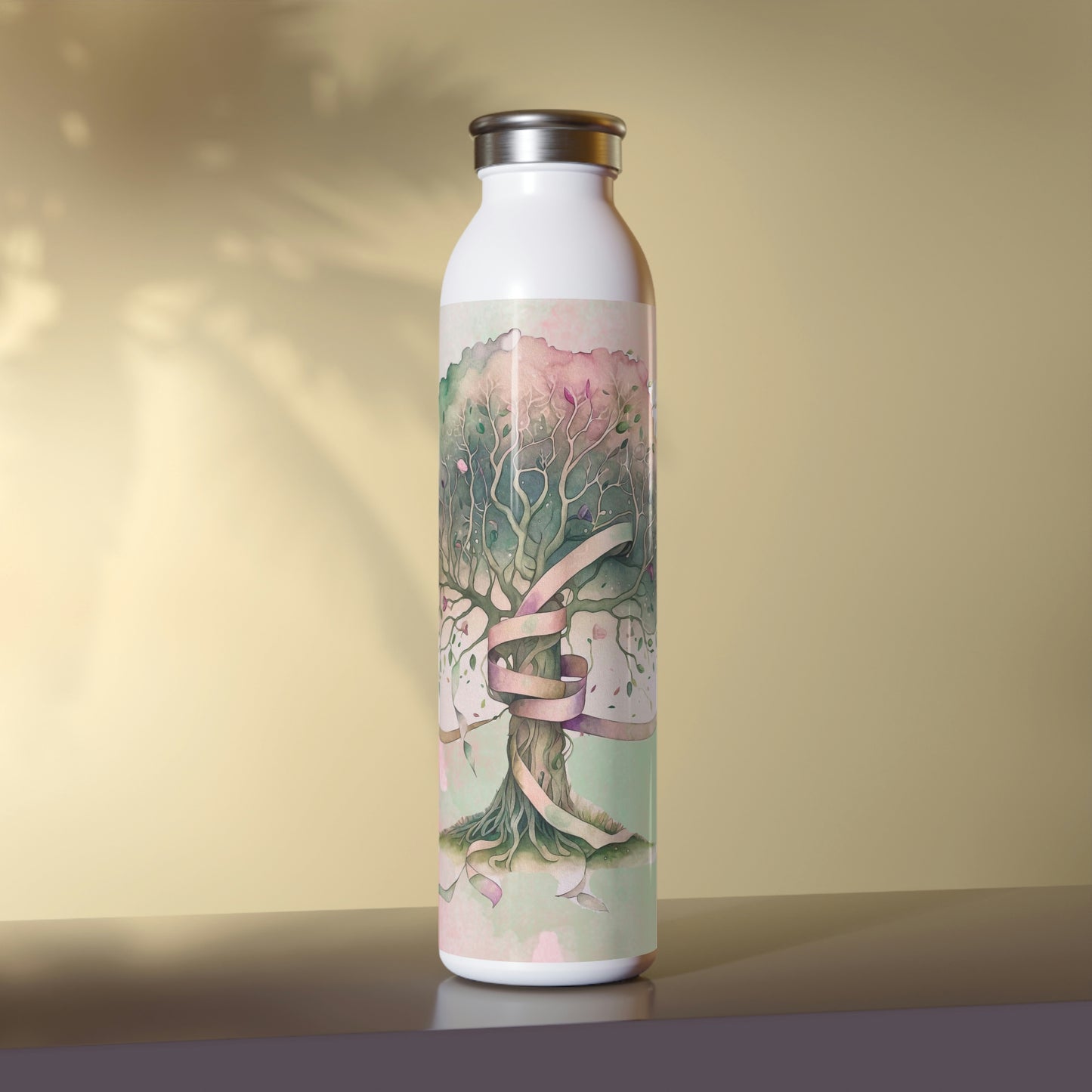 Spring Tree Ribbons Watercolor Slim Water Bottle
