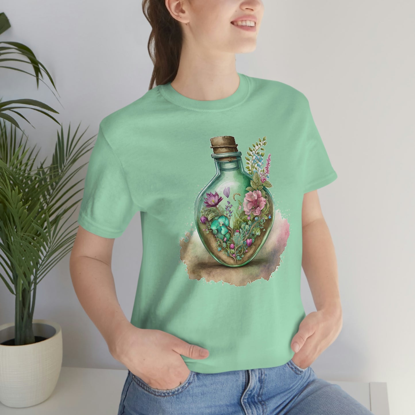 Vintage Bottle Floral Unisex Jersey Short Sleeve Tee