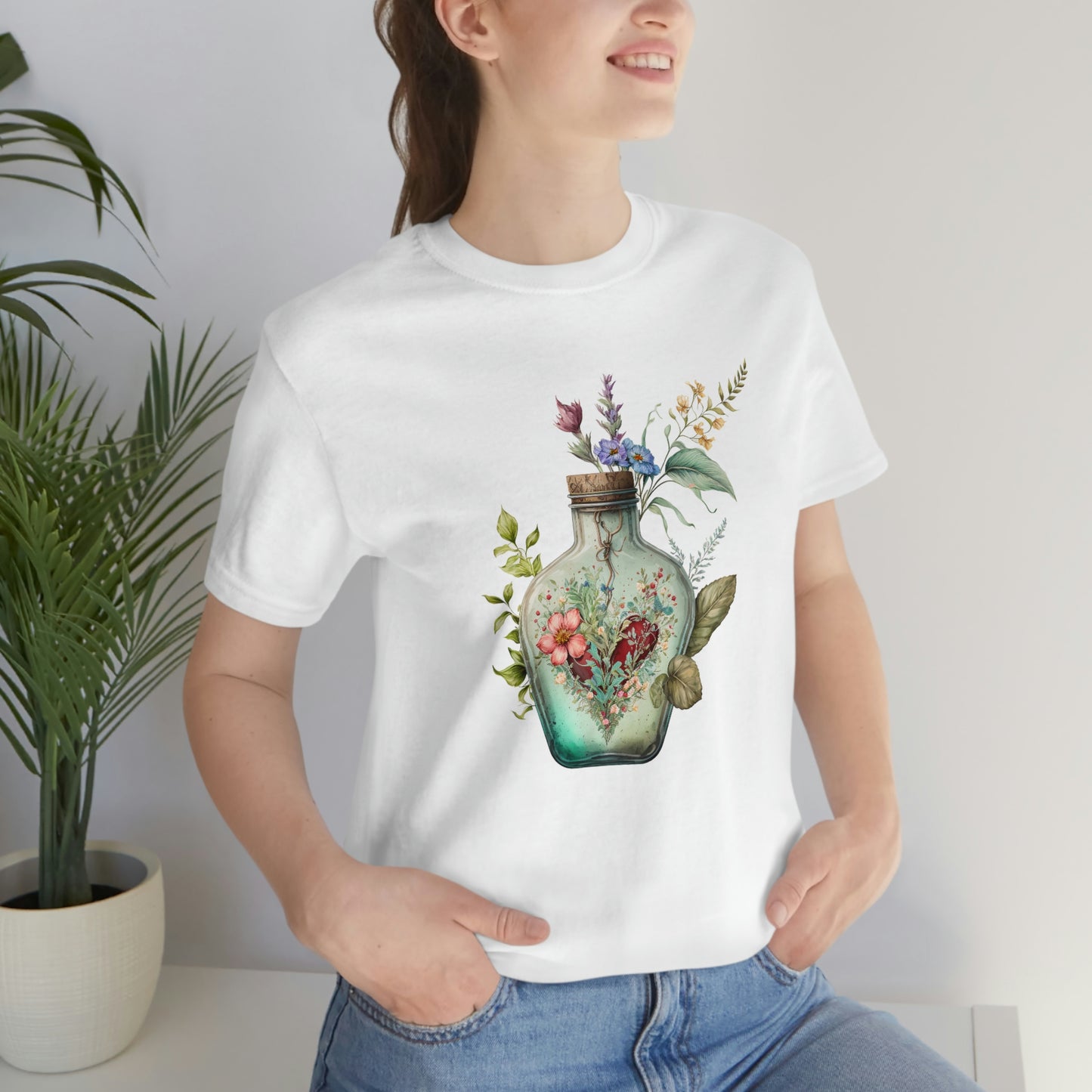 Vintage Bottle Floral Unisex Jersey Short Sleeve Tee
