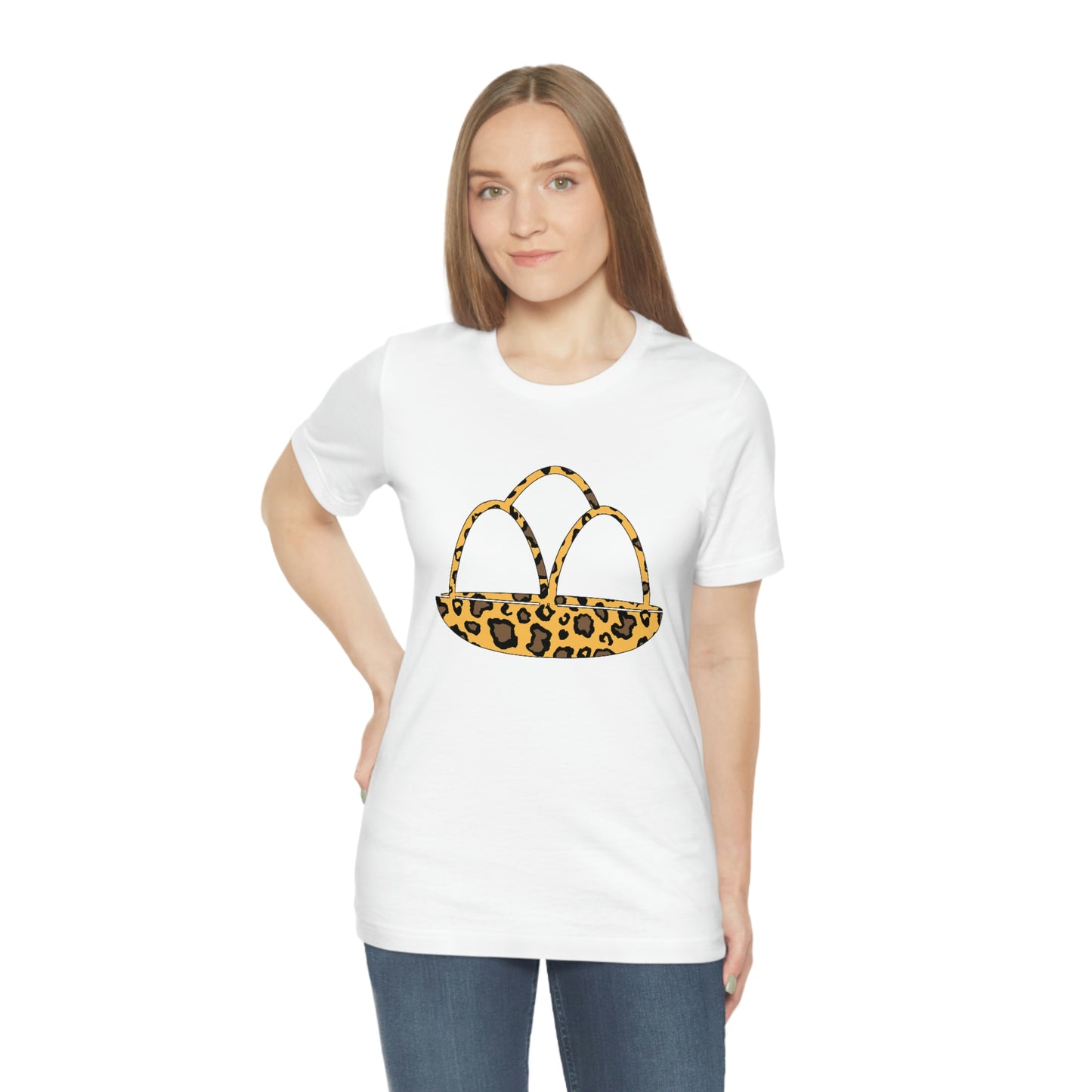 Leopard Print Egg Basket Spring Easter Unisex Jersey Short Sleeve Tee