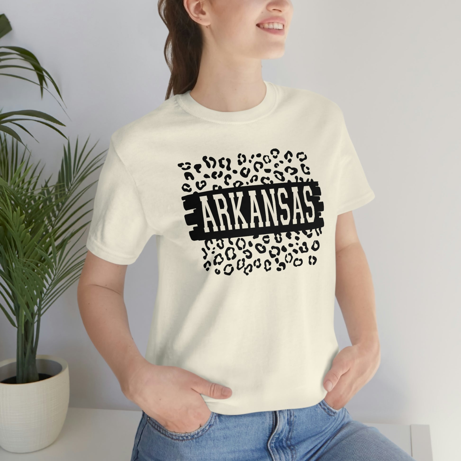 Arkansas Leopard Print US Flag Unisex Jersey Short Sleeve Tee Tshirt T-shirt