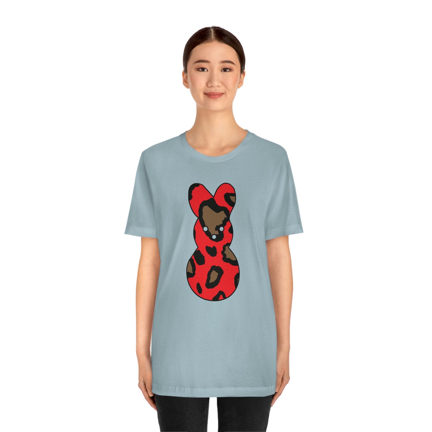 Red Leopard Print Bunny Easter Spring Print Unisex Jersey Short Sleeve Tee