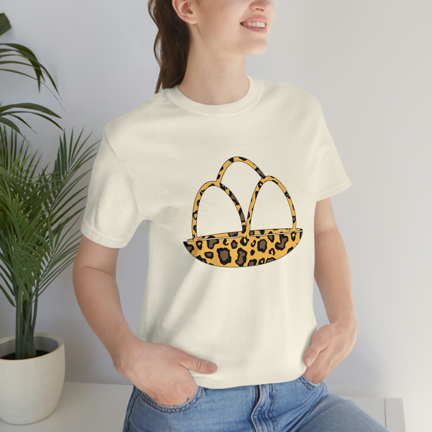 Leopard Print Egg Basket Spring Easter Unisex Jersey Short Sleeve Tee