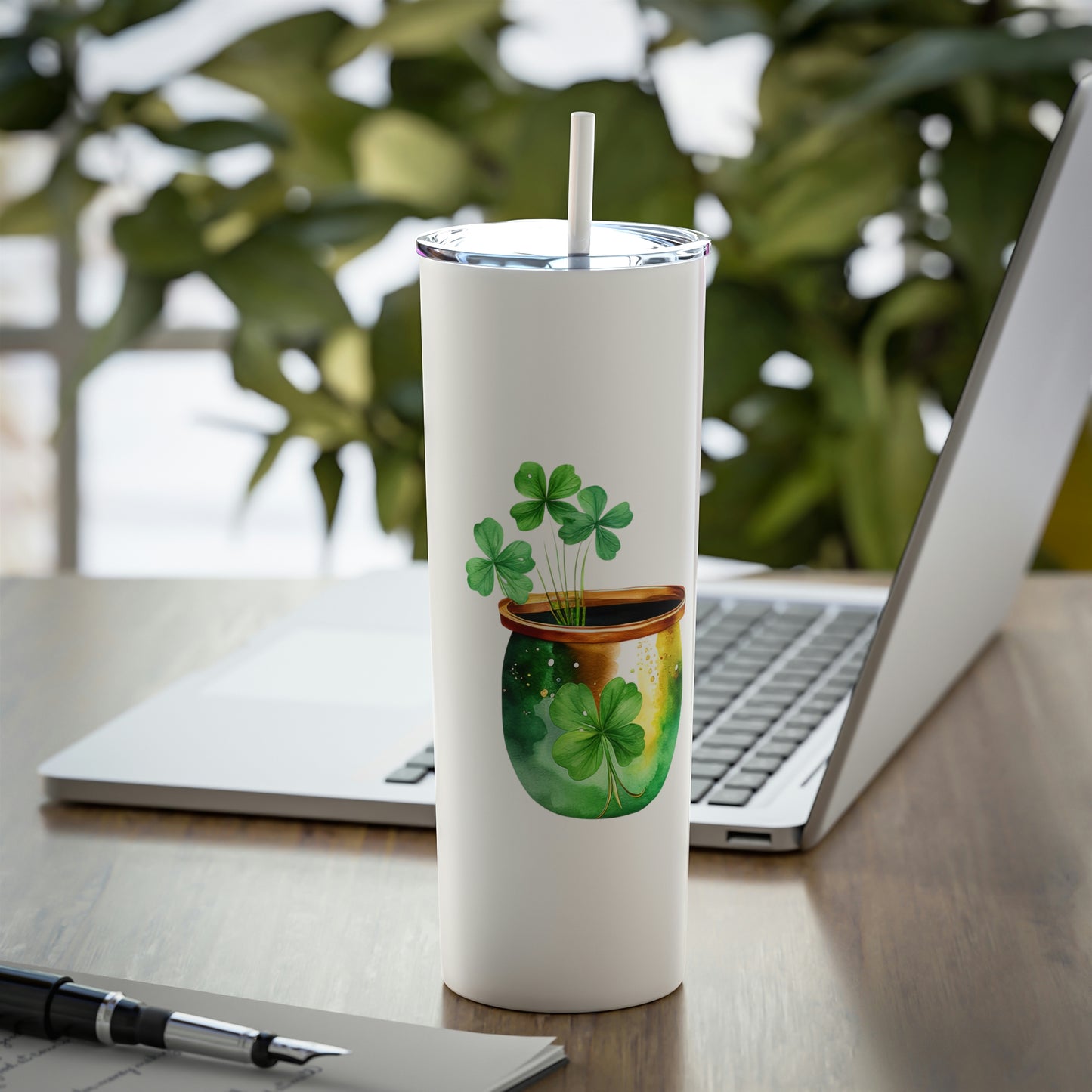 St. Patrick's Day Pot of Gold Skinny Steel Tumbler with Straw, 20oz