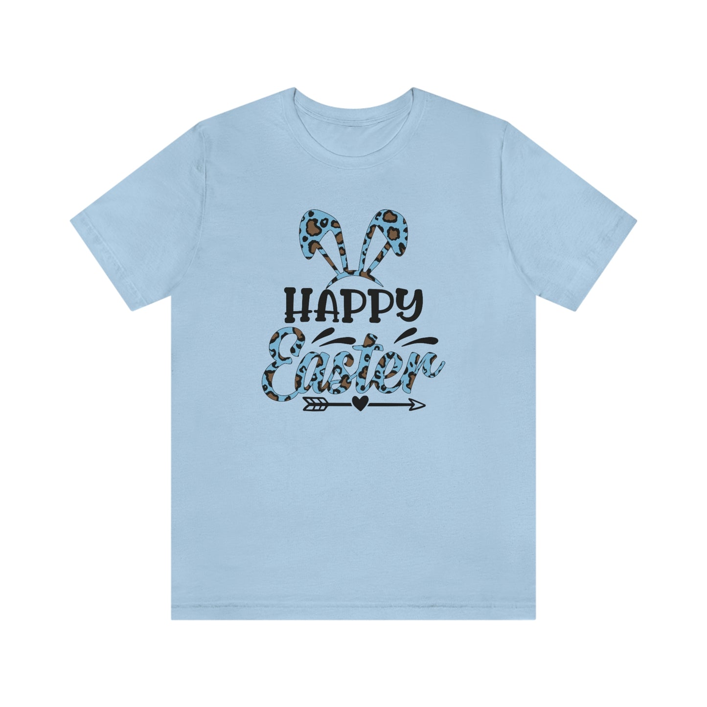 Happy Easter Bunny Ears Blue Leopard Print Unisex Jersey Short Sleeve Tee