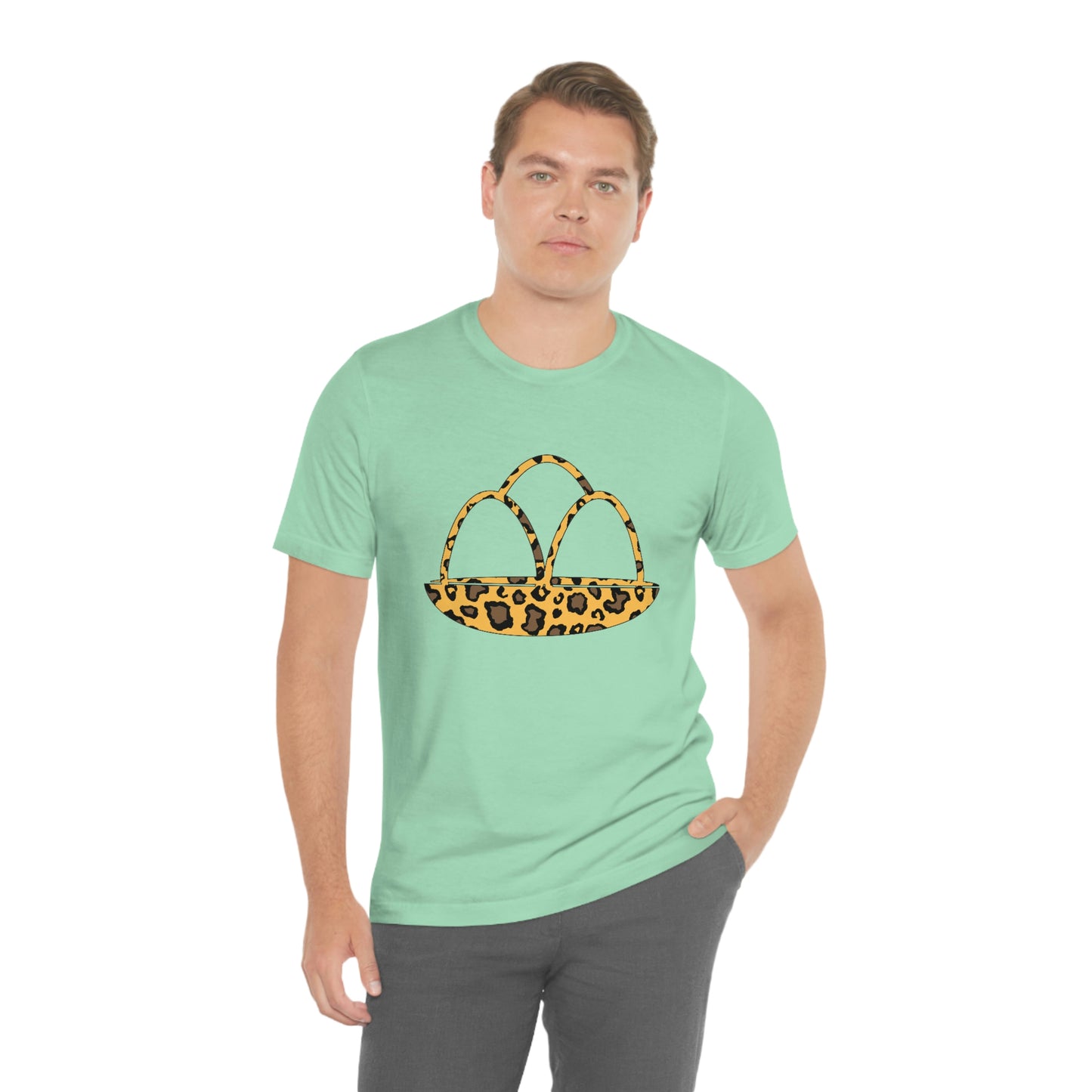 Leopard Print Egg Basket Spring Easter Unisex Jersey Short Sleeve Tee