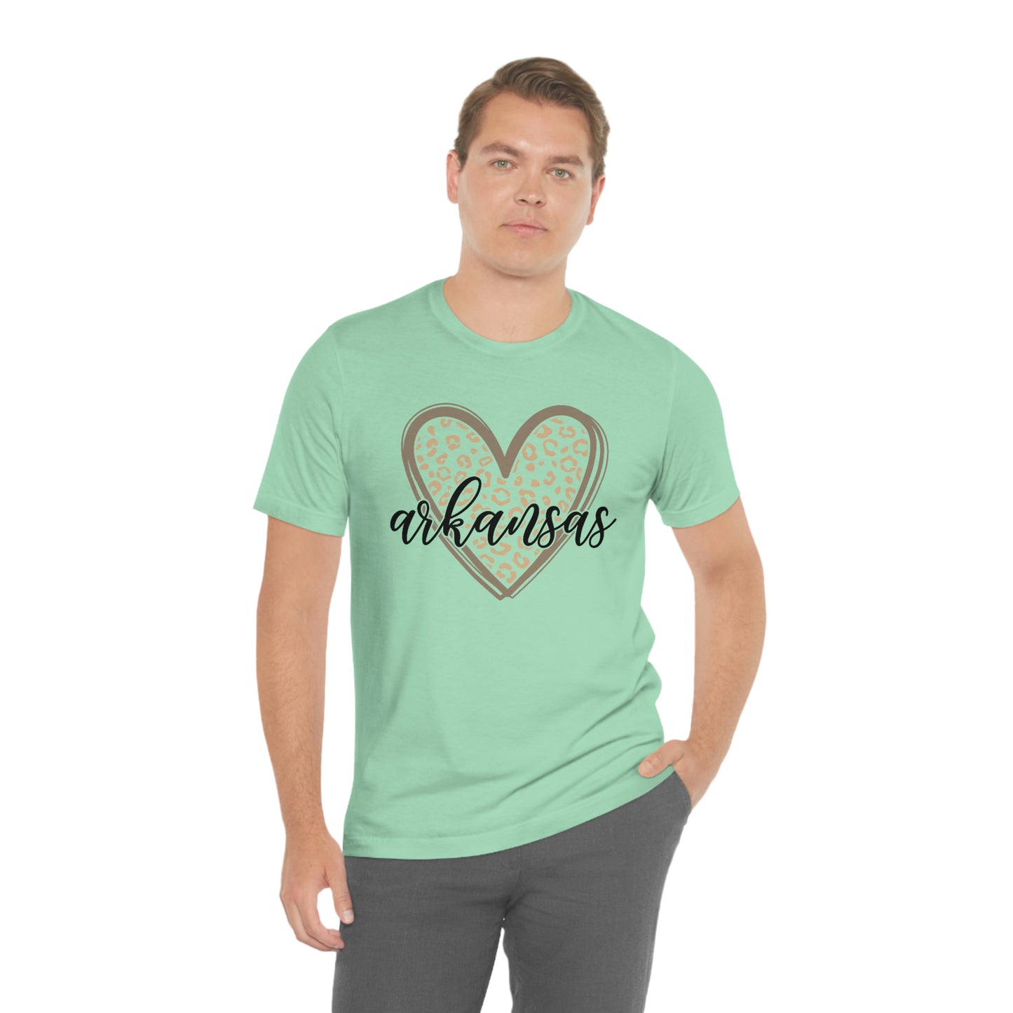 Arkansas Heart Leopard Print US Flag Unisex Jersey Short Sleeve Tee Tshirt T-shirt