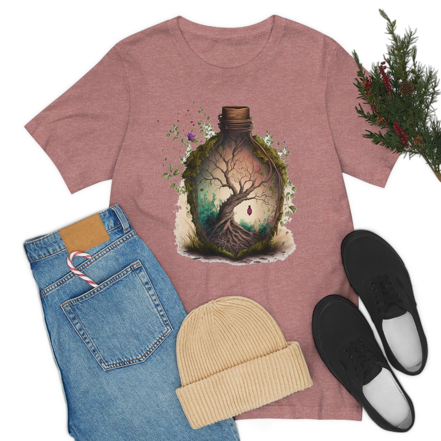 Vintage Bottle Floral Unisex Jersey Short Sleeve Tee