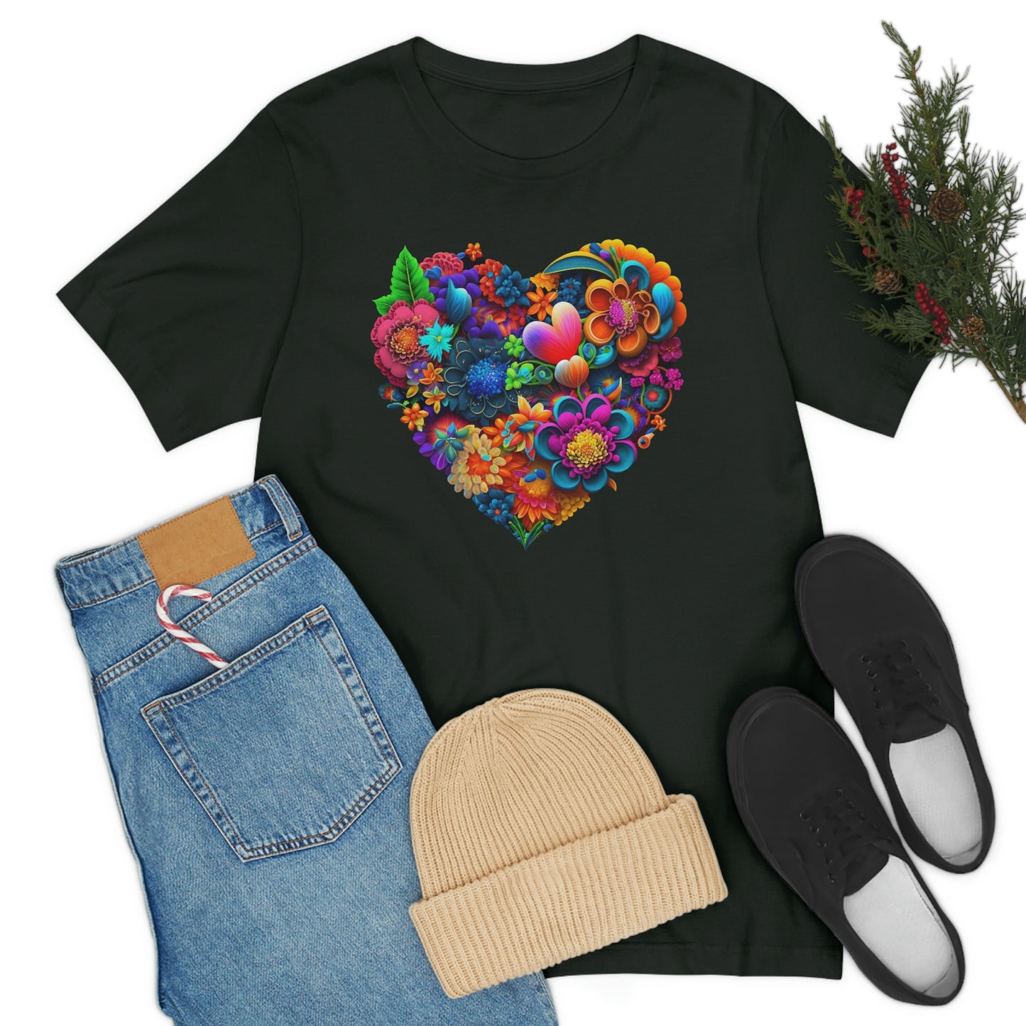 Bright Floral Heart Unisex Jersey Short Sleeve Tee