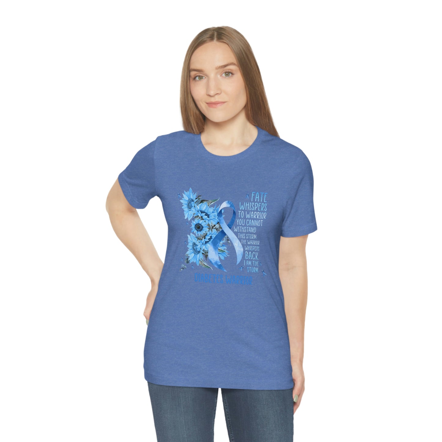 Fate Whispers to the Warrior Diabetes Awareness Print Unisex Jersey Short Sleeve Tee