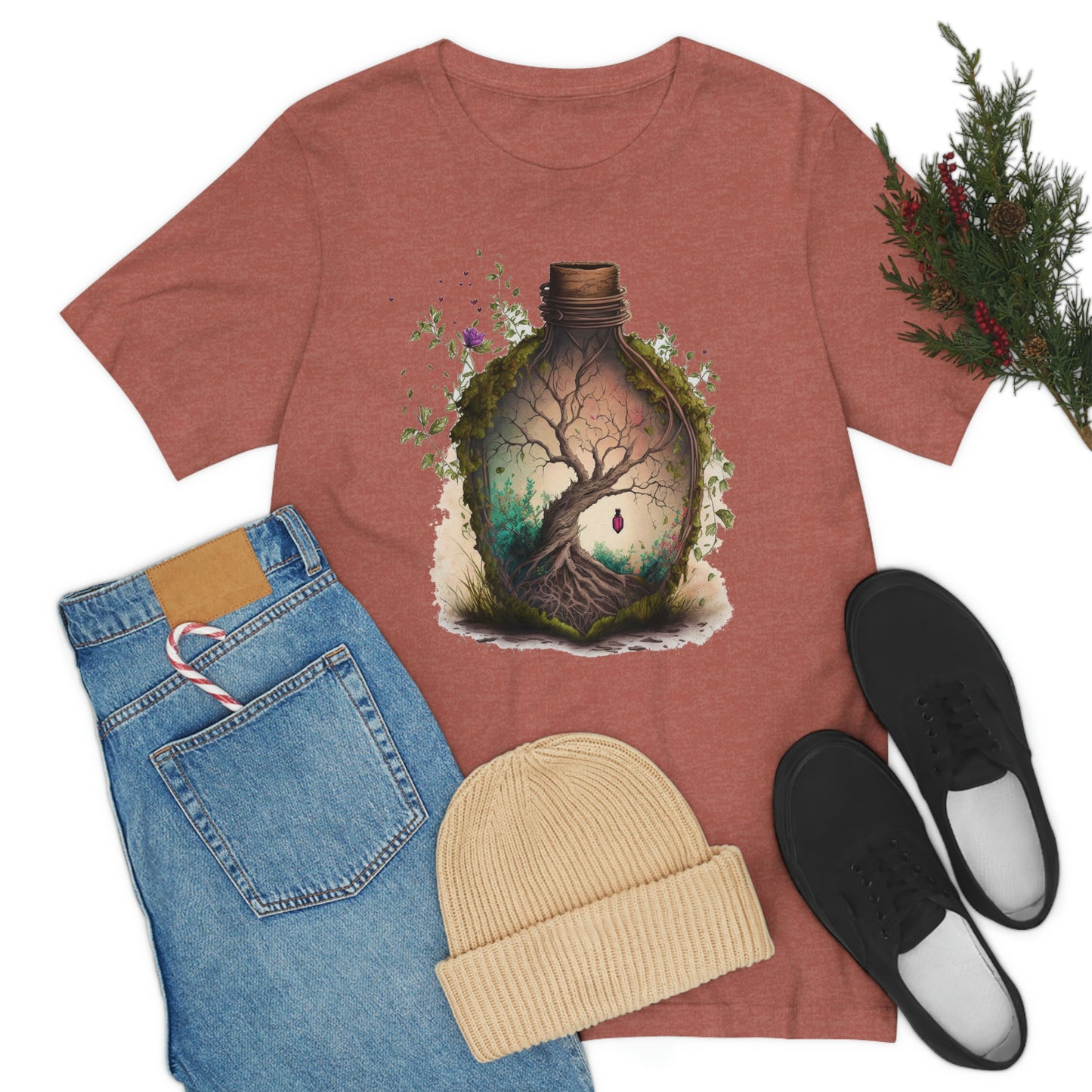 Vintage Bottle Floral Unisex Jersey Short Sleeve Tee