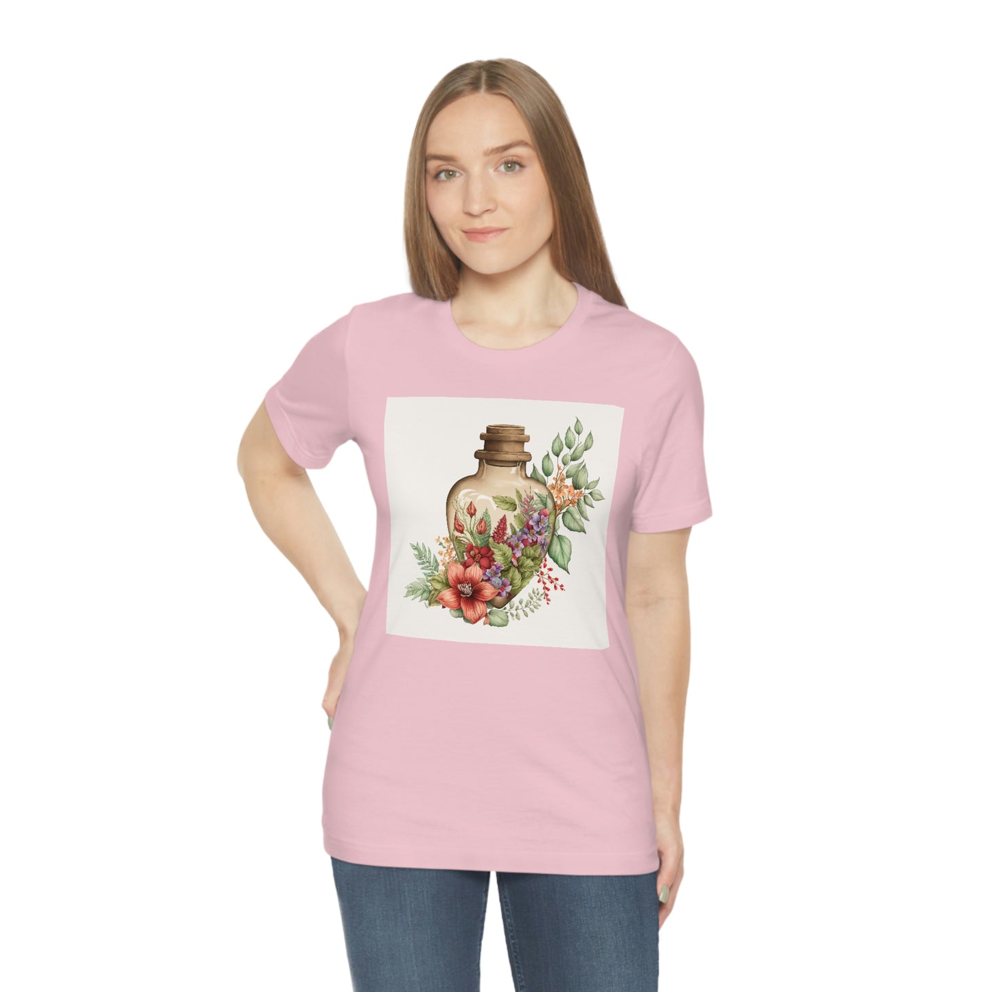 Vintage Bottle Floral Unisex Jersey Short Sleeve Tee
