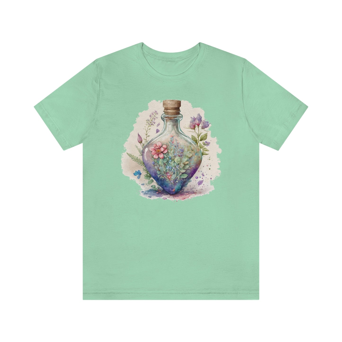 Vintage Bottle Floral Unisex Jersey Short Sleeve Tee