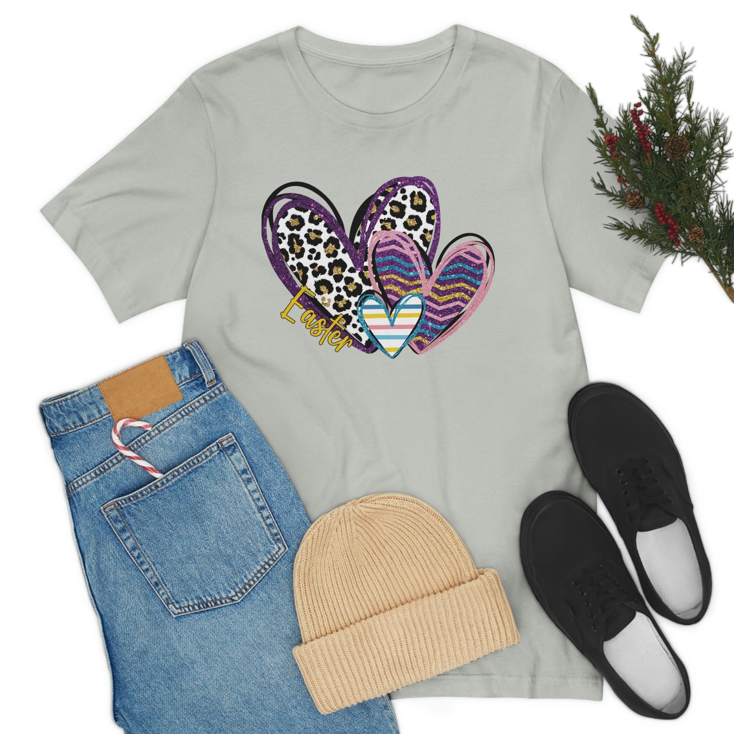 Hearts Leopard Print Stripes Unisex Jersey Short Sleeve Tee