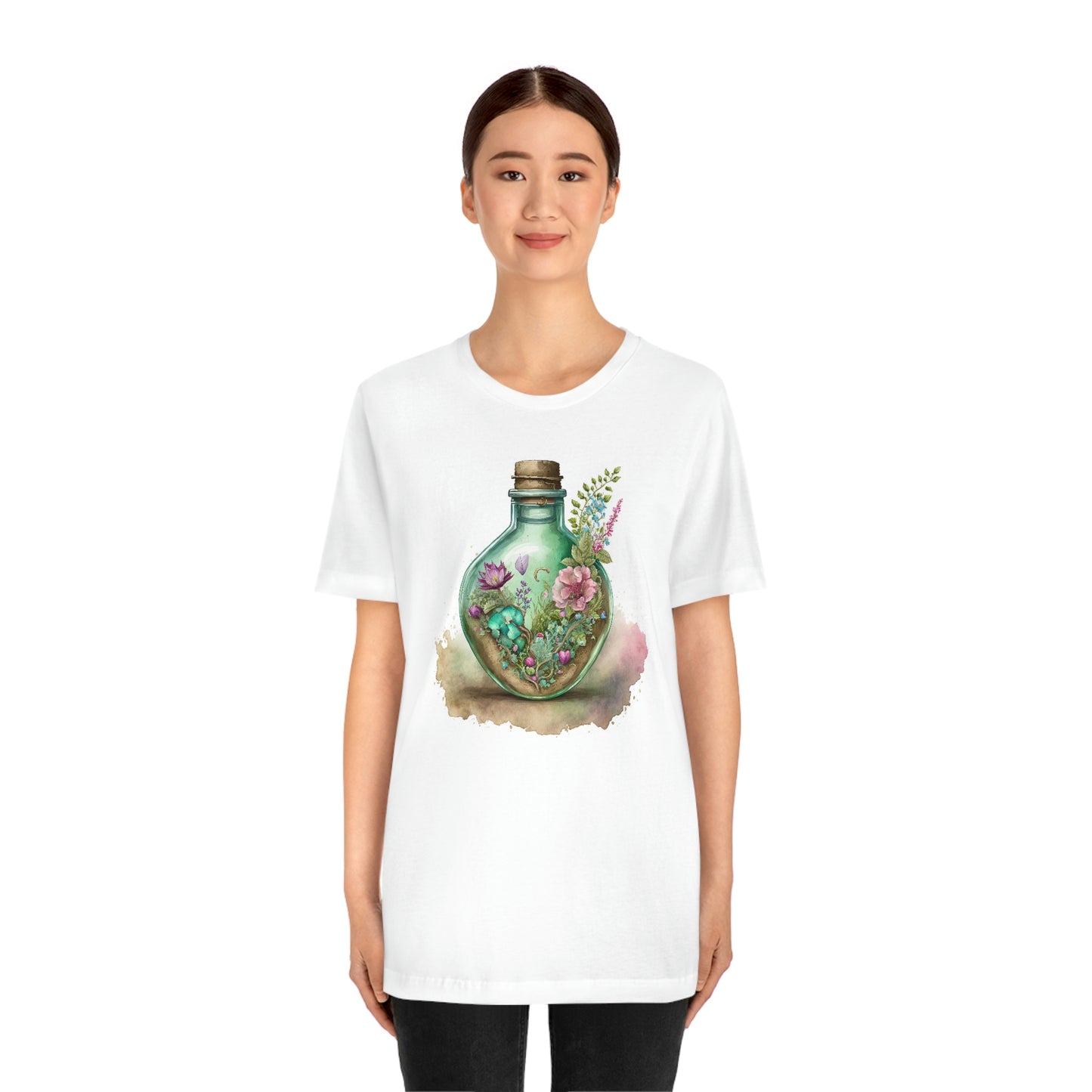 Vintage Bottle Floral Unisex Jersey Short Sleeve Tee