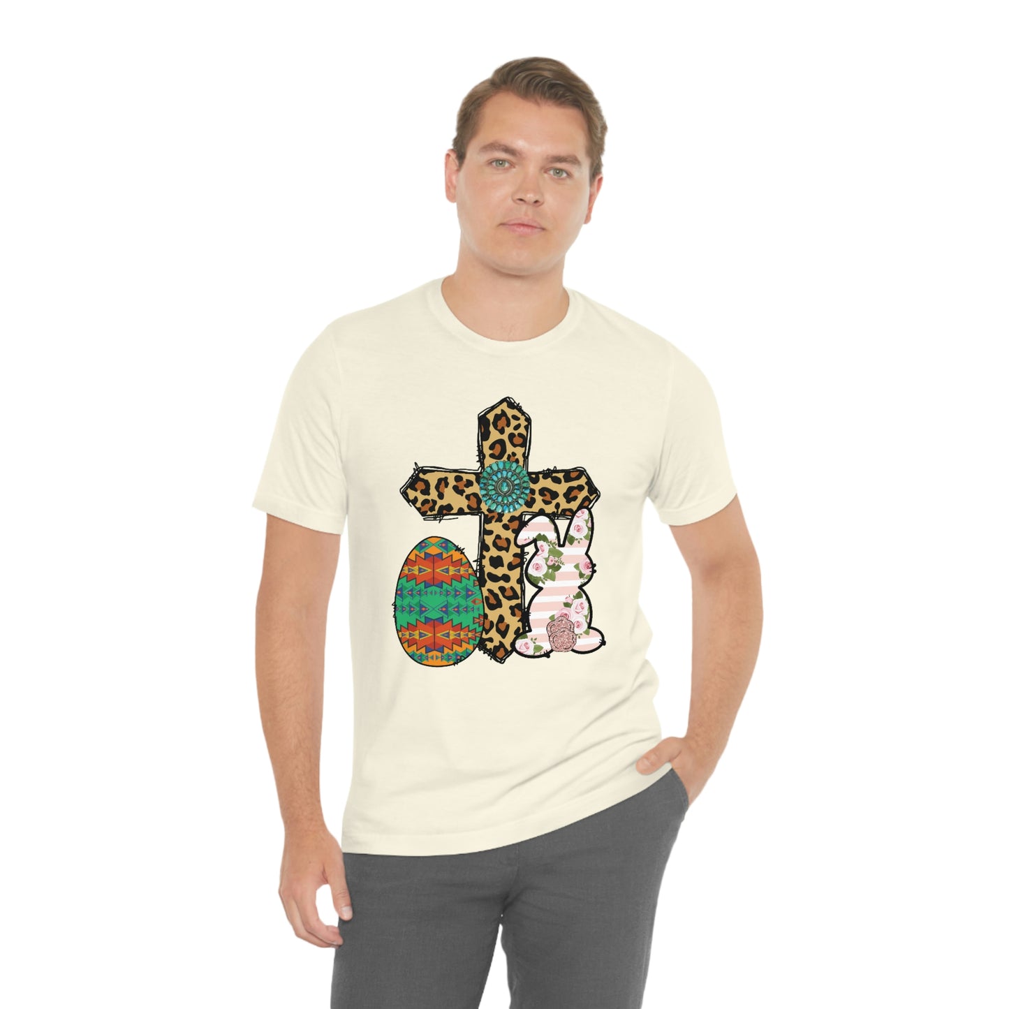 Cross Bunny Egg Easter Spring Print Unisex Jersey Short Sleeve Tee