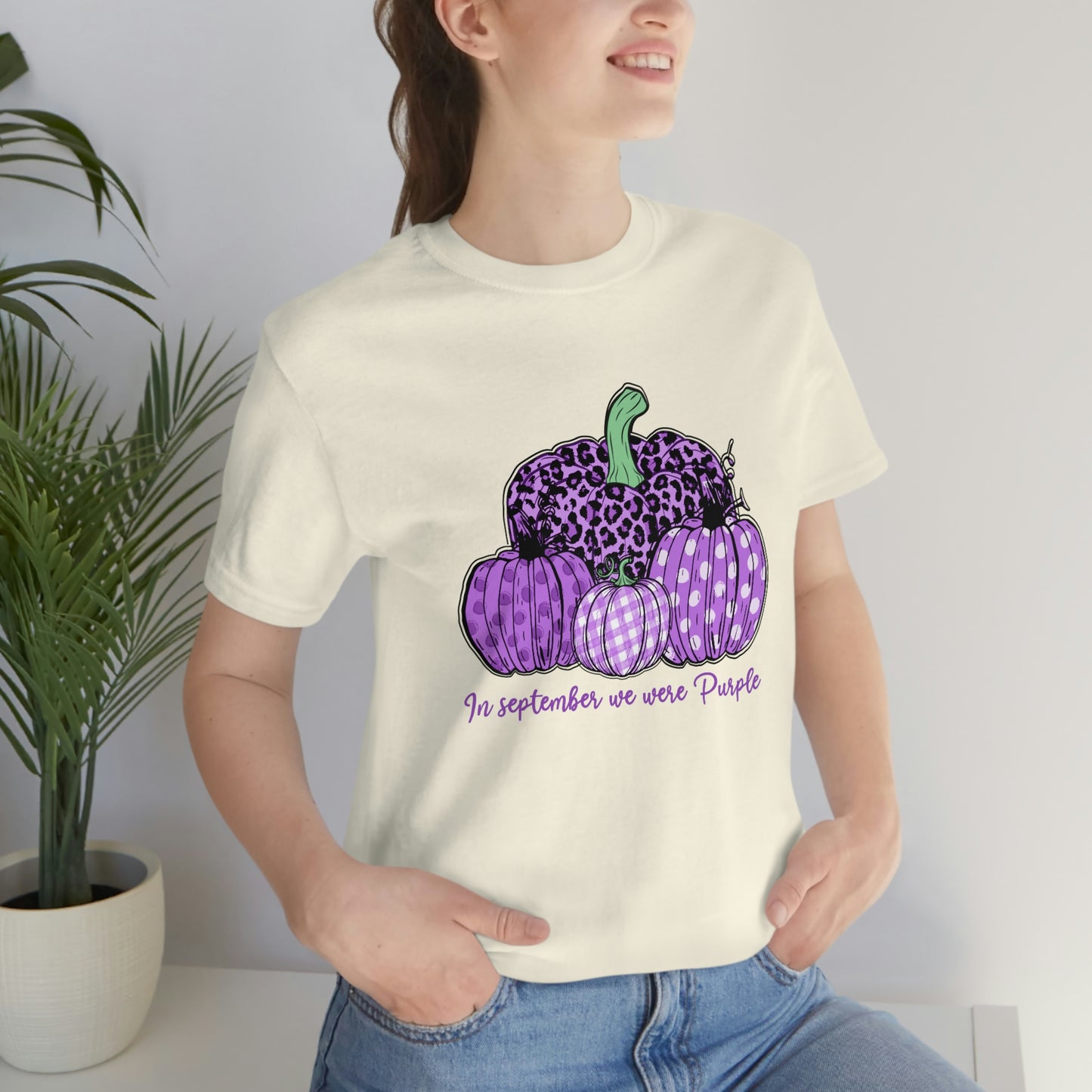 In September We Wear Purple Alzheimer's Print Unisex Jersey Short Sleeve Tee
