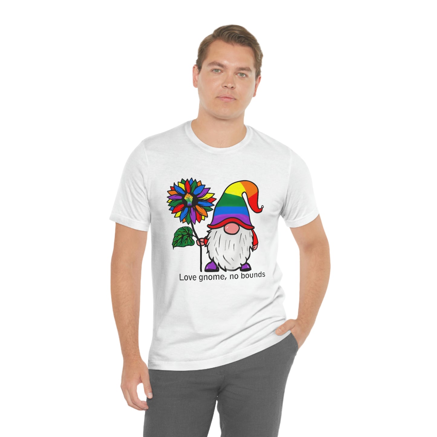 Love Gnomes No Bounds LGBTQIA Print Unisex Jersey Short Sleeve Tee