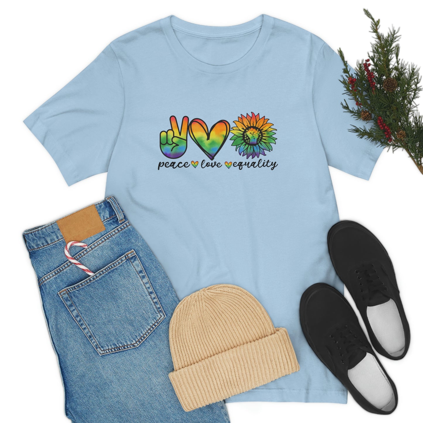 Peace Love Equality LGBTQIA Print Unisex Jersey Short Sleeve Tee